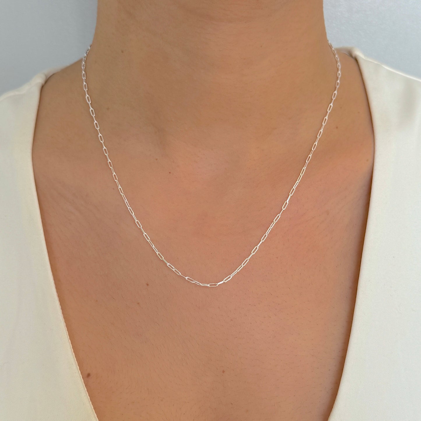 925 Sterling Silver Women 1.5mm Paperclip Chain