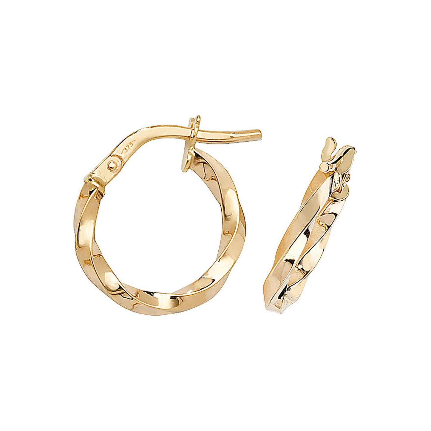 9ct Yellow Gold 2mm Half Twisted Hoop Earring 8mm 10mm 15mm 20mm 25mmm 30mm 40mm