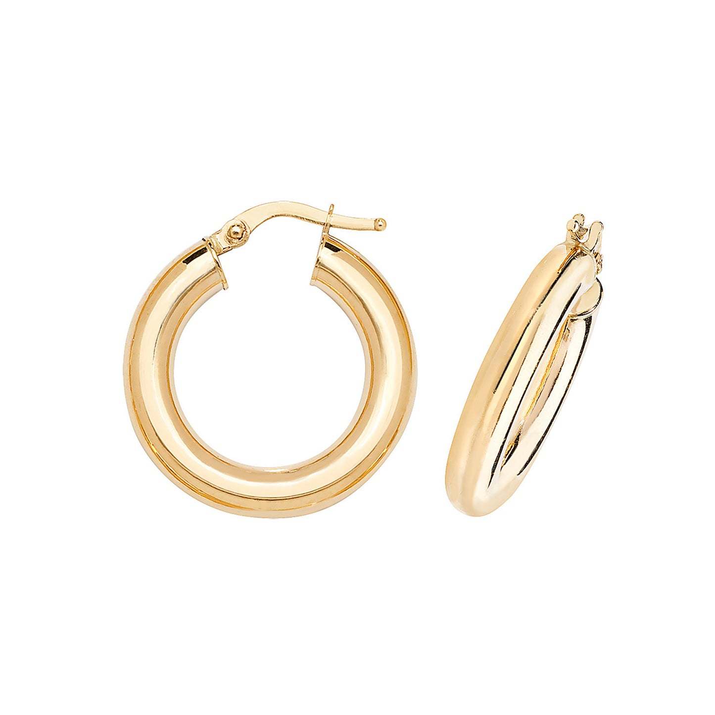 9ct Yellow Gold 4mm Thick Plain Hoop Earring 10mm 15mm 20mm 25mm 30mm