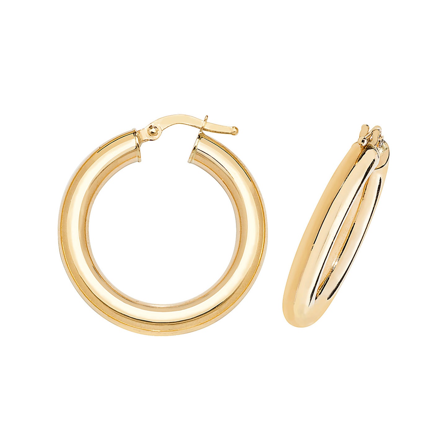 9ct Yellow Gold 4mm Thick Plain Hoop Earring 10mm 15mm 20mm 25mm 30mm