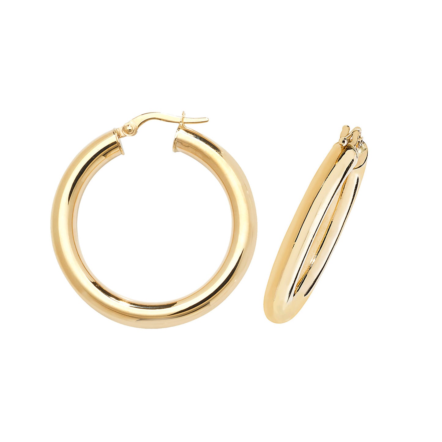 9ct Yellow Gold 4mm Thick Plain Hoop Earring 10mm 15mm 20mm 25mm 30mm