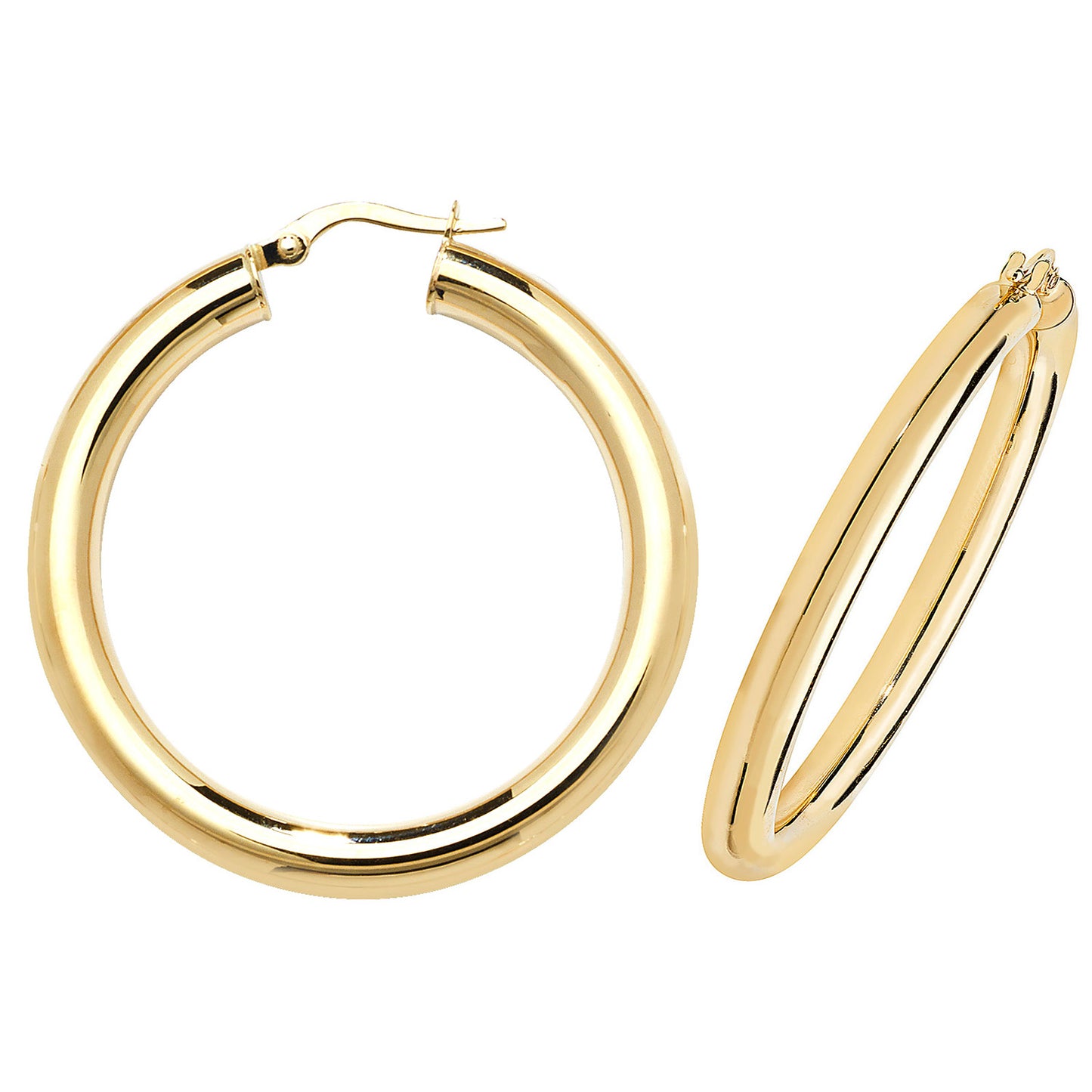 9ct Yellow Gold 4mm Thick Plain Hoop Earring 10mm 15mm 20mm 25mm 30mm