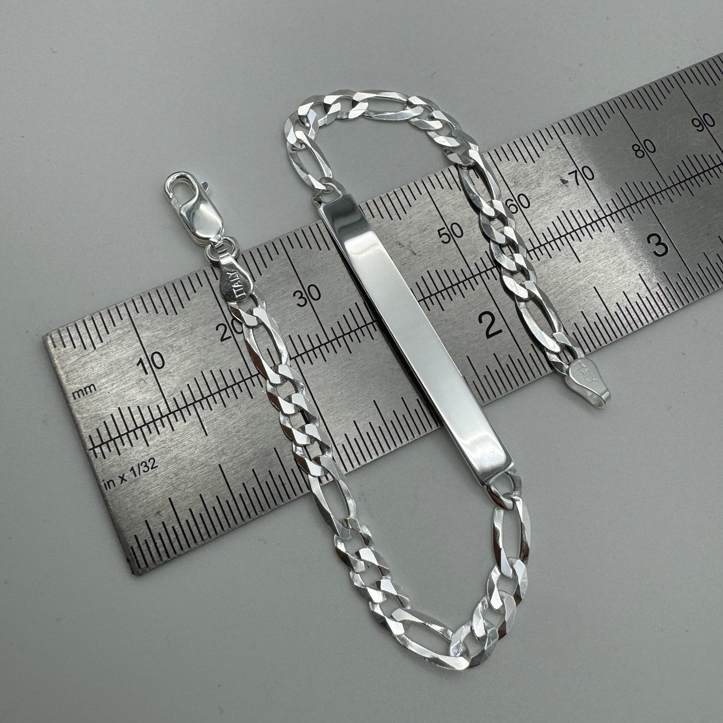 925 Sterling Silver 5mm Figaro ID Bracelet 8 Inch