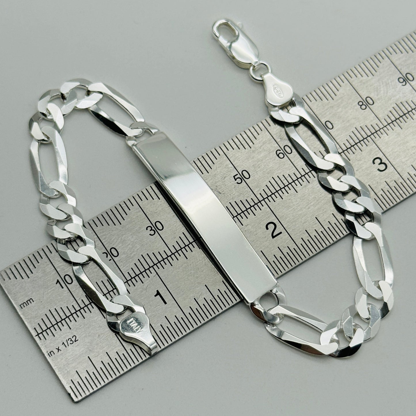 925 Sterling Silver 8mm Figaro ID Bracelet 8 Inch