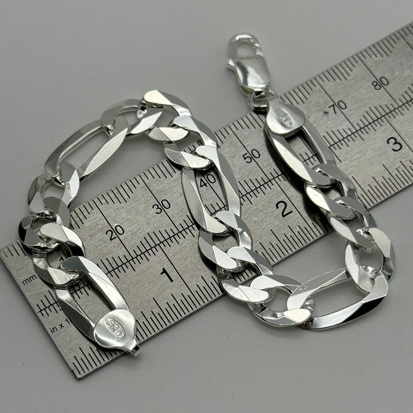 925 Sterling Silver 10mm Figaro Bracelet 8 INCH