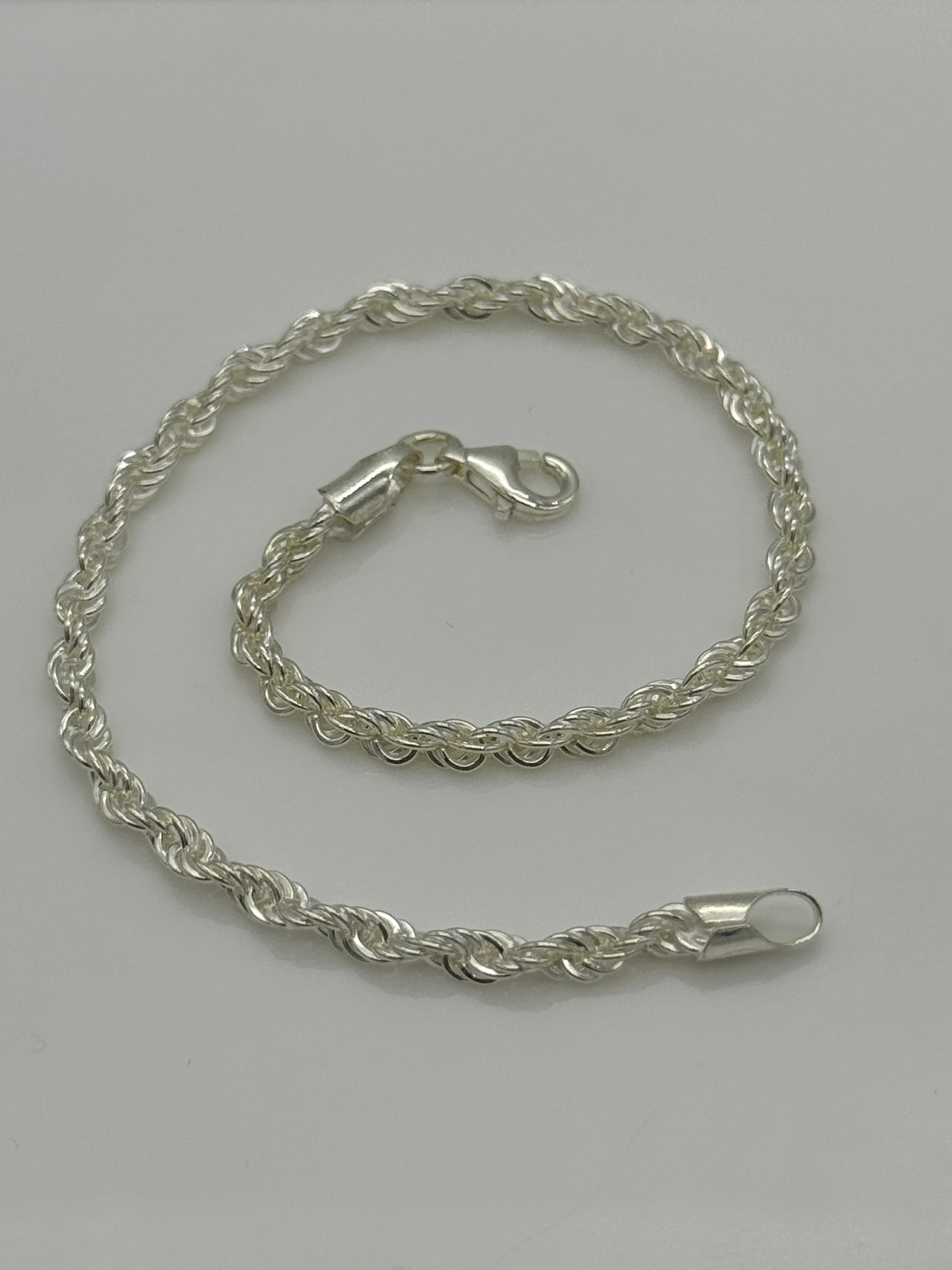 925 Sterling Silver 3mm Rope Bracelet 8 INCH