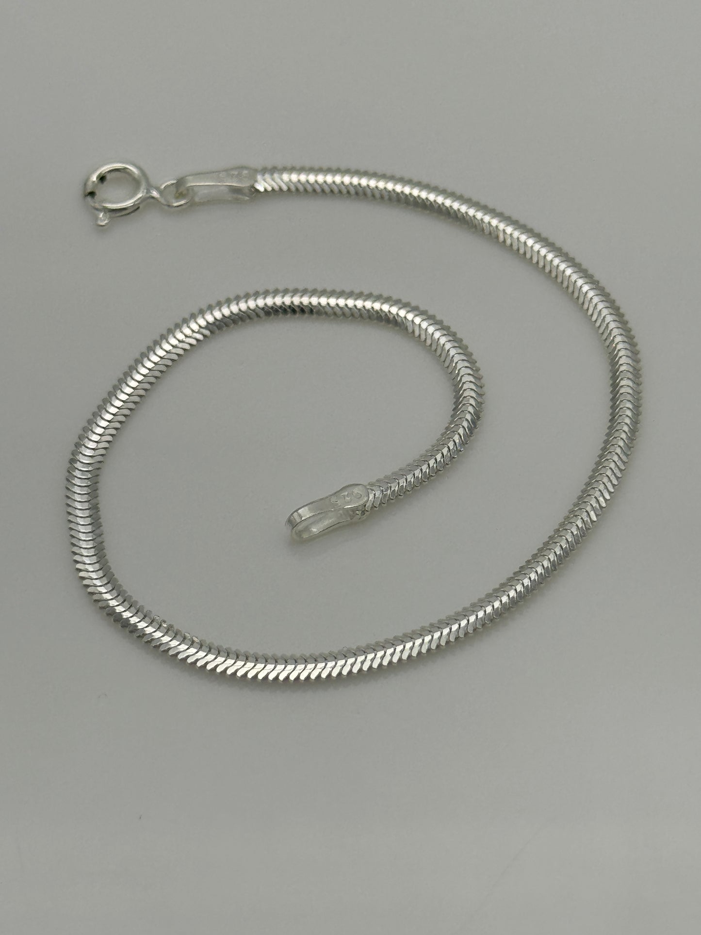 925 Sterling Silver 3mm Herringbone Snake Bracelet 8 INCH