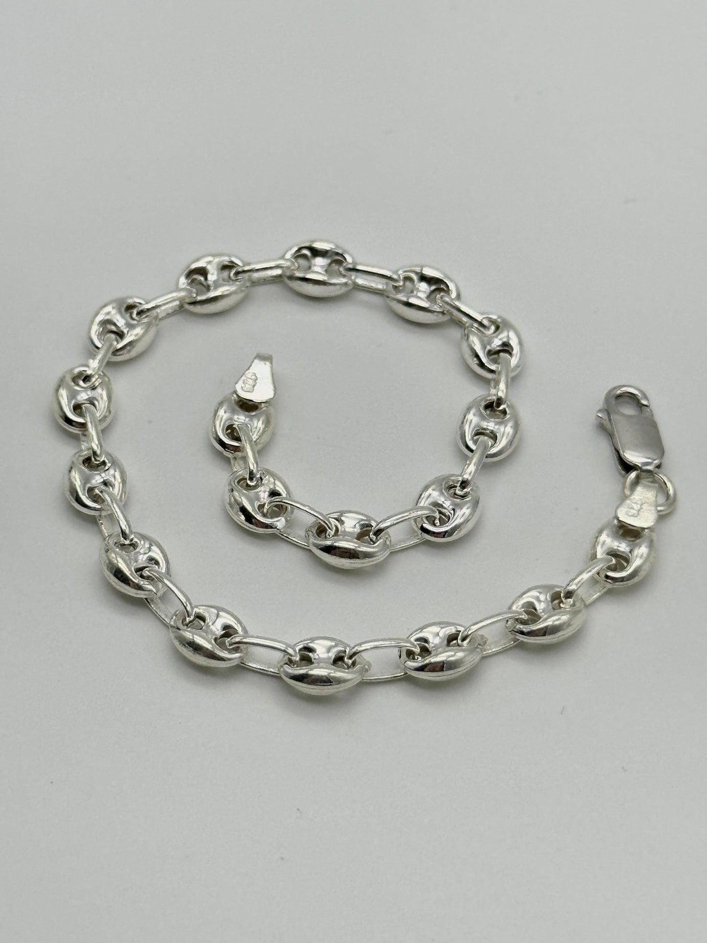 925 Sterling Silver 6mm Coffee Beans Bracelet 8 INCH