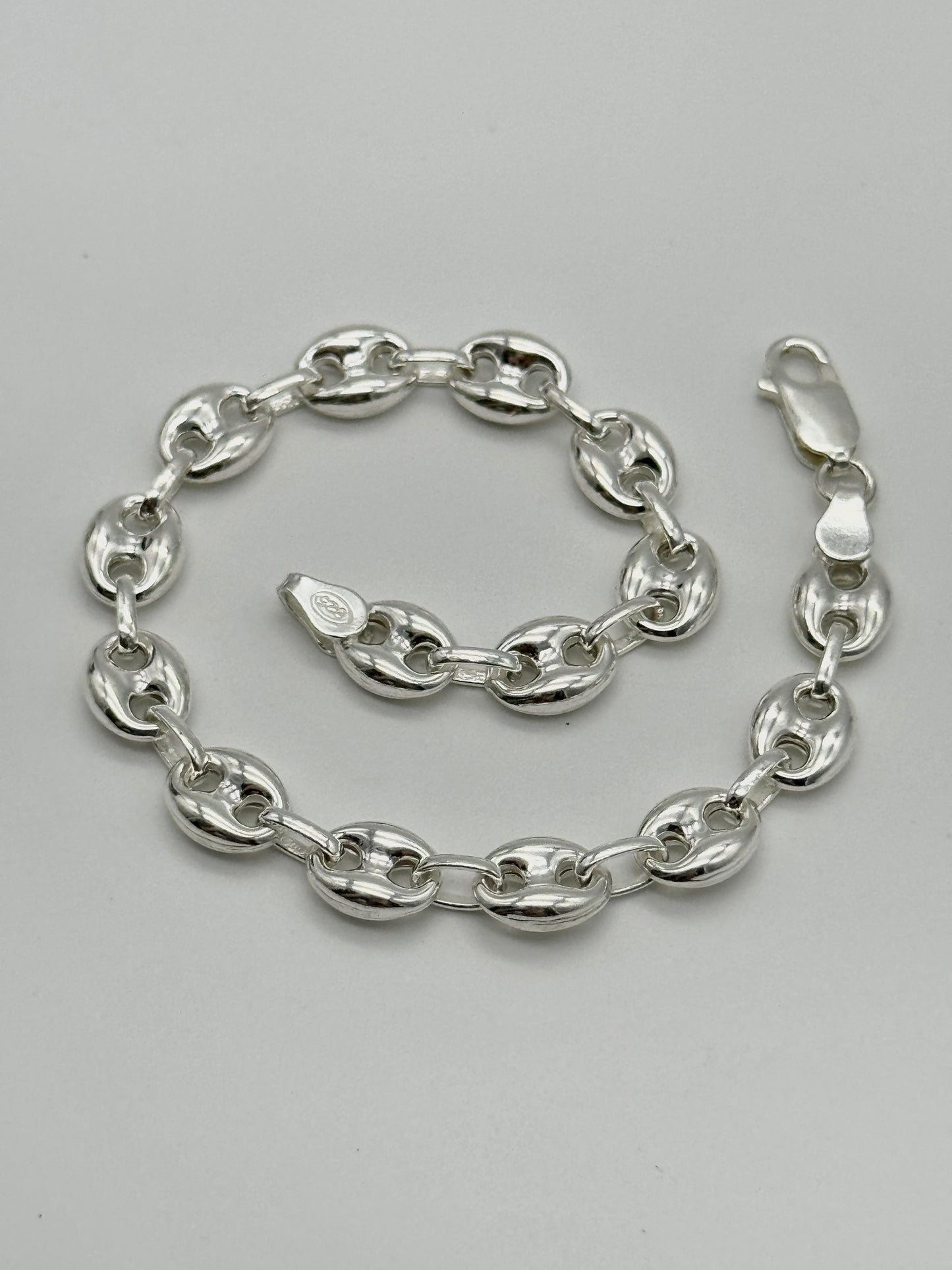 925 Sterling Silver 8mm Coffee Beans Bracelet 8 INCH