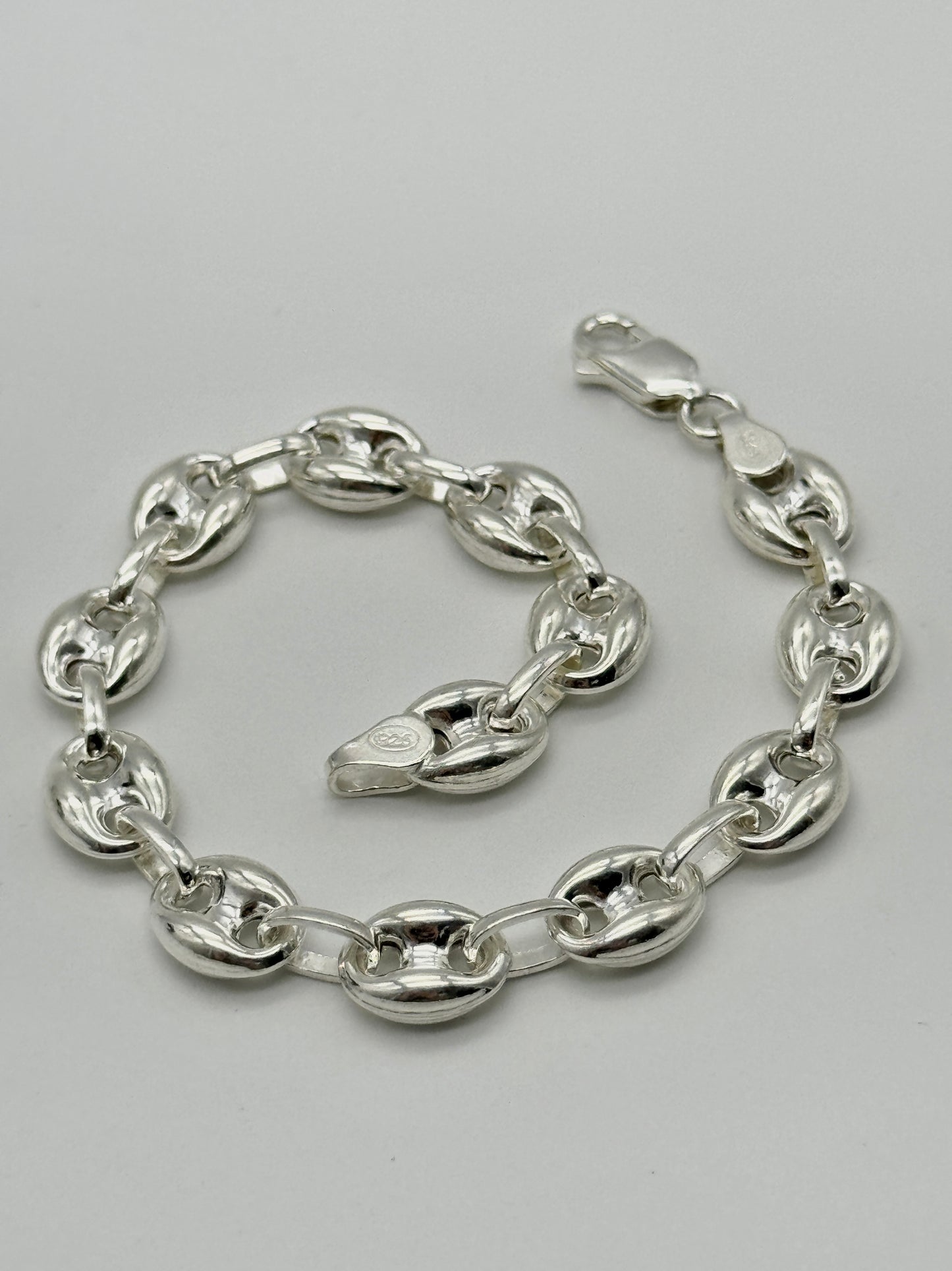 925 Sterling Silver 10mm Coffee Beans Bracelet 8 INCH