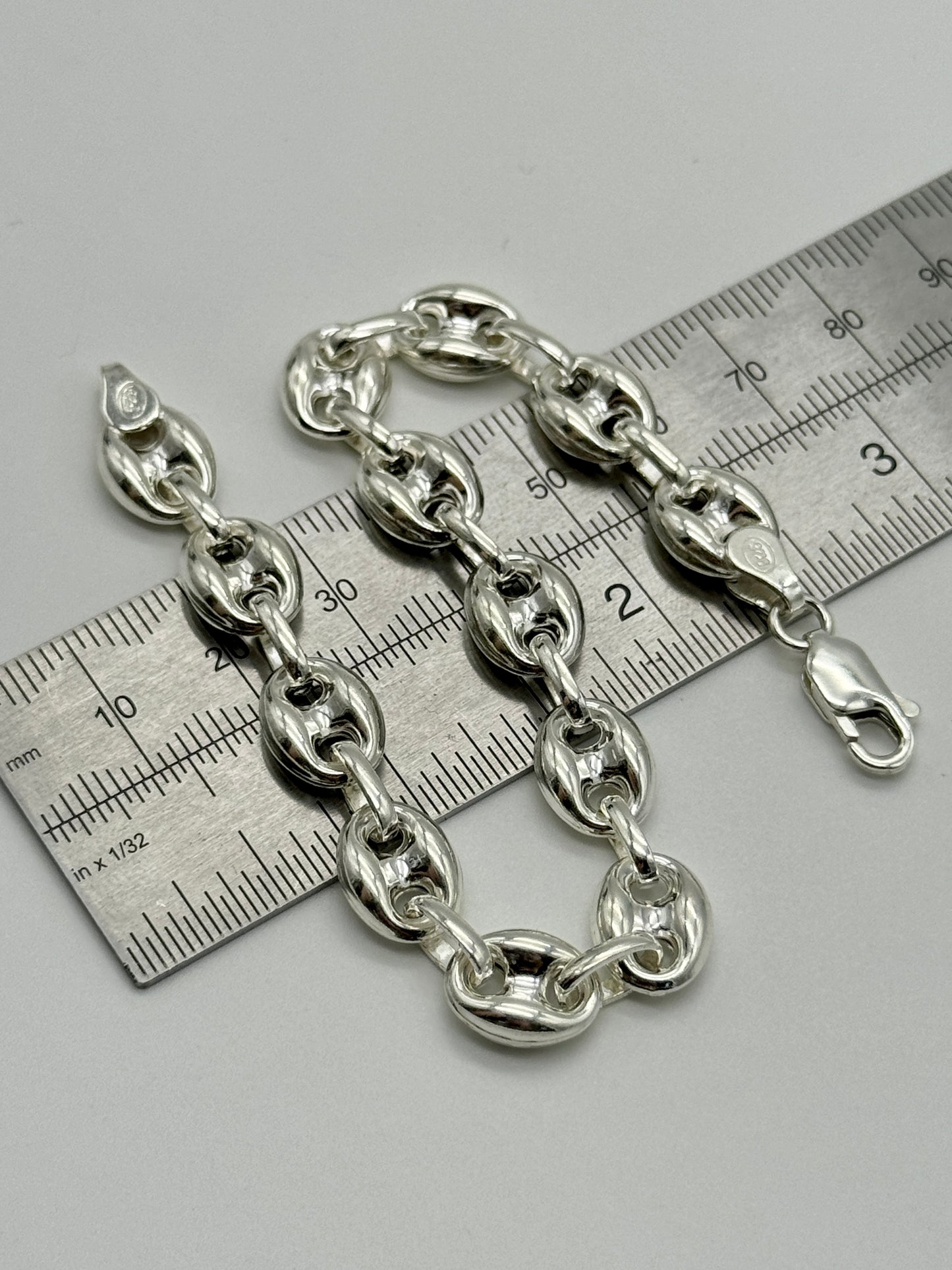 925 Sterling Silver 10mm Coffee Beans Bracelet 8 INCH