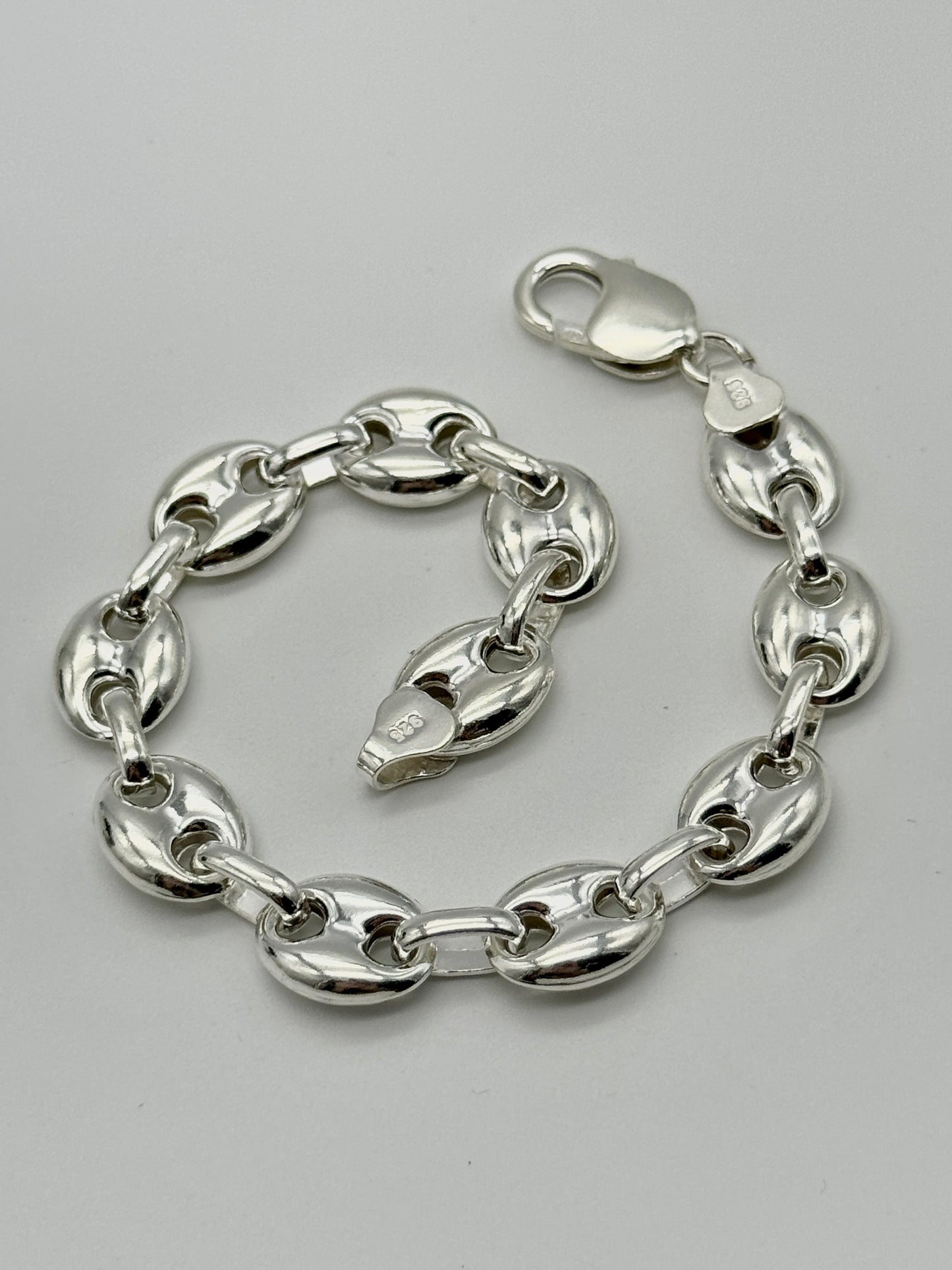 925 Sterling Silver 12mm Coffee Beans Heavy Bracelet 8 INCH