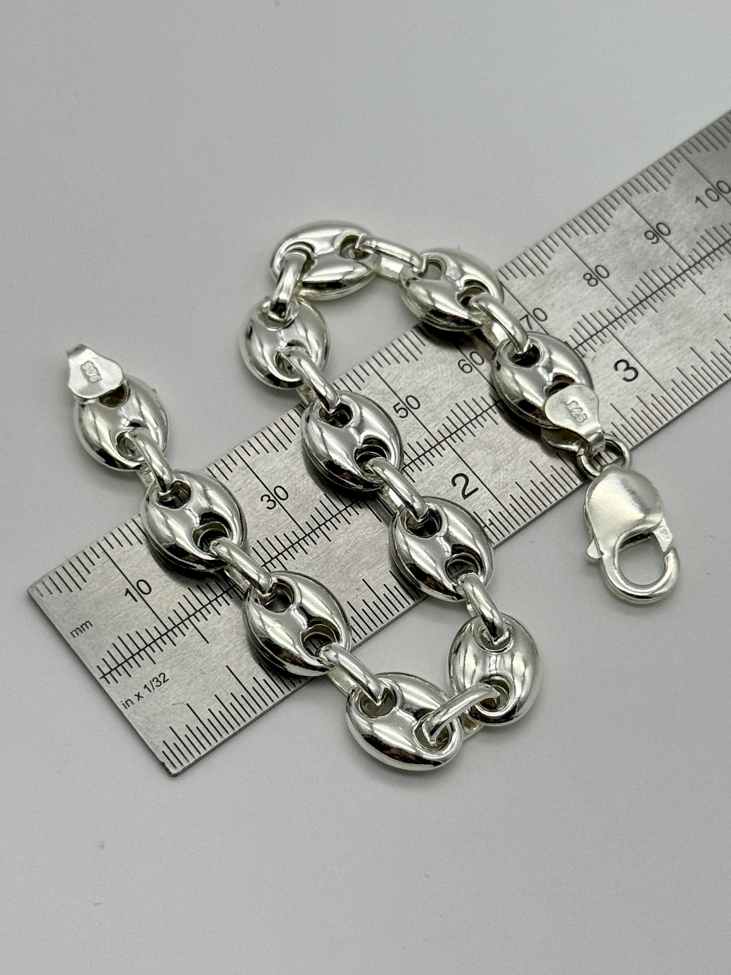 925 Sterling Silver 12mm Coffee Beans Heavy Bracelet 8 INCH