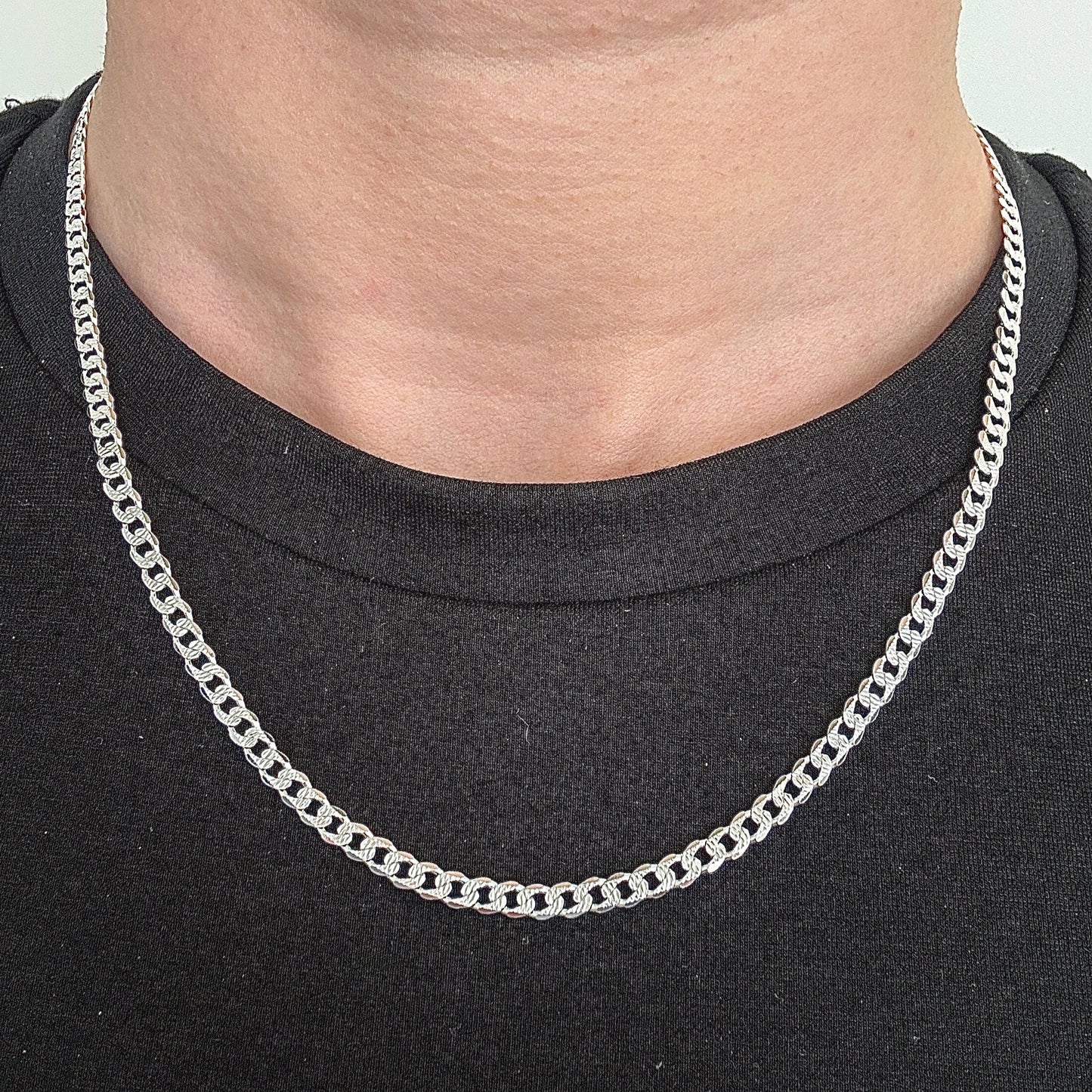 925 Sterling Silver Mens 3.5mm Pave Curb Chain