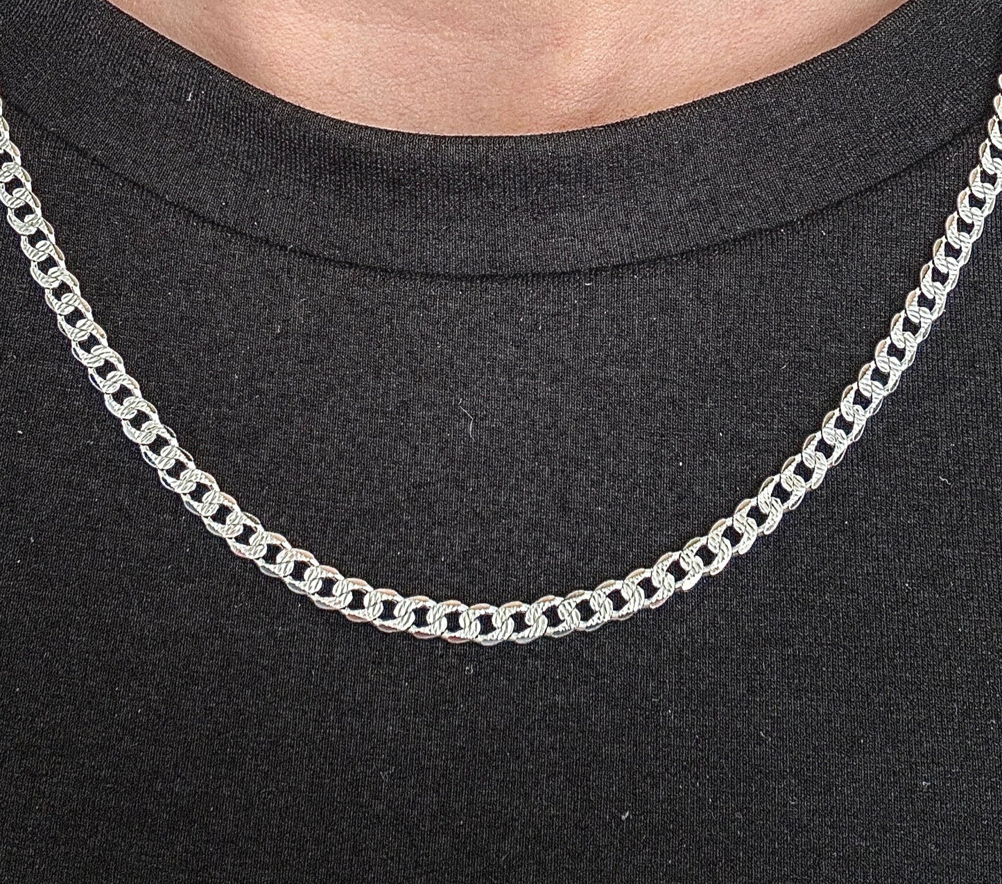925 Sterling Silver Mens 3.5mm Pave Curb Chain