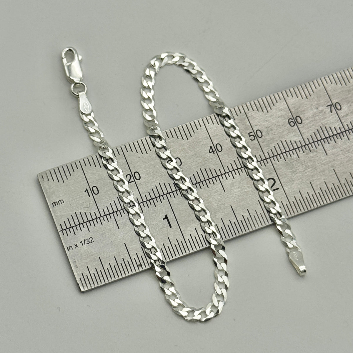925 Sterling Silver 3mm Flat Curb Bracelet 8 Inch