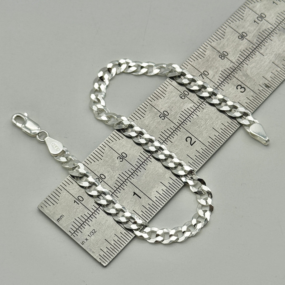 925 Sterling Silver 5mm Flat Curb Bracelet 8 Inch