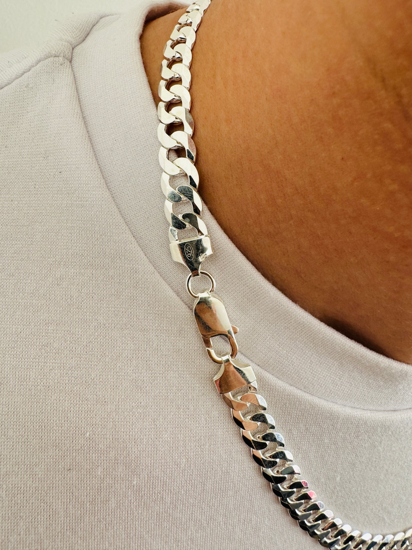 925 Sterling Silver Men 8mm Flat Curb Chain