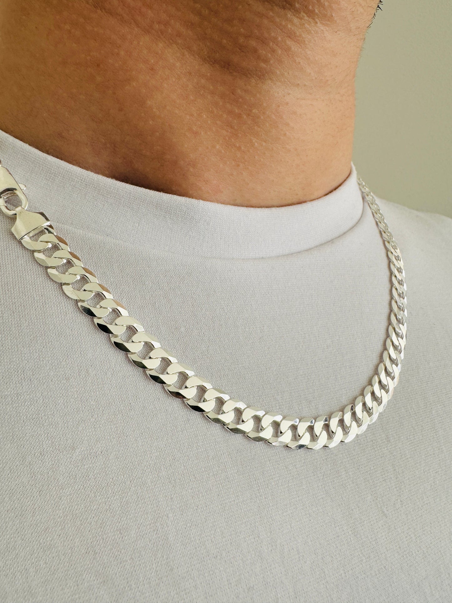 925 Sterling Silver Men 8mm Flat Curb Chain