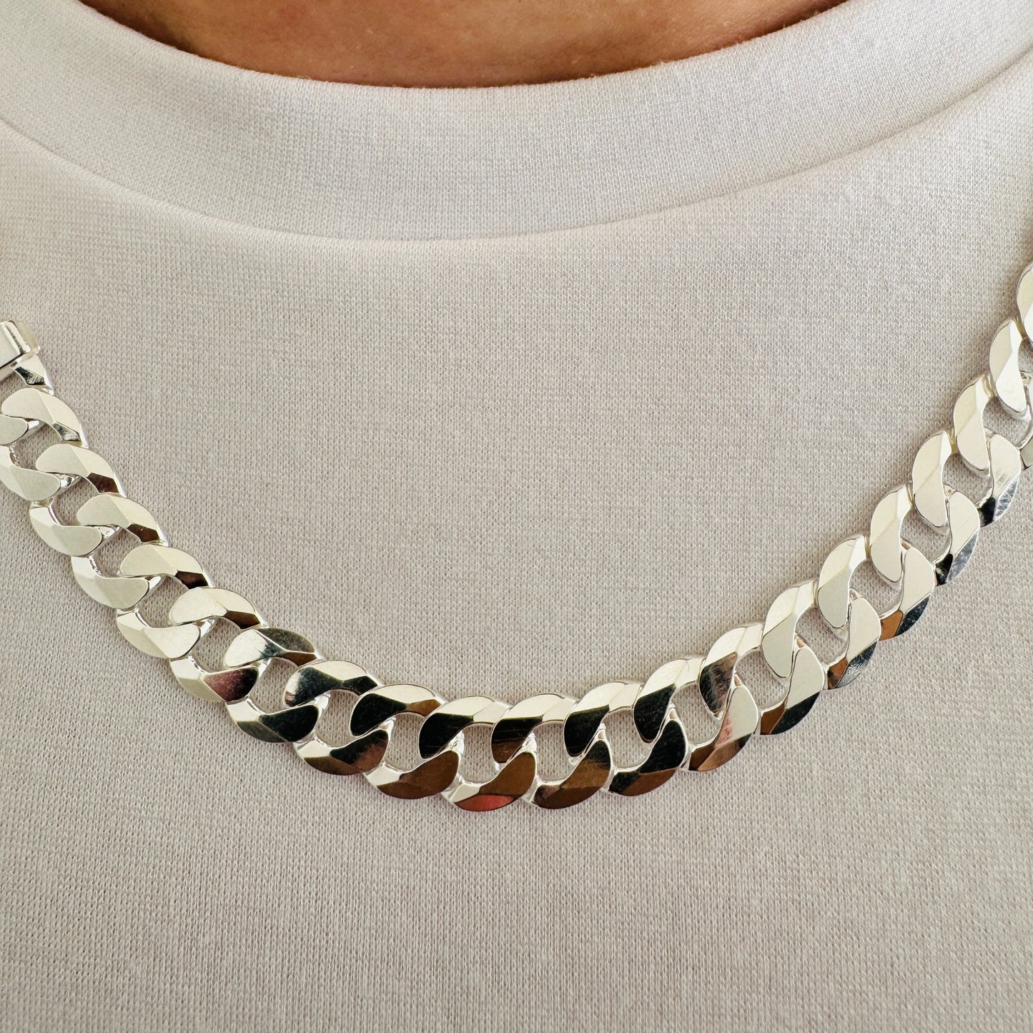 925 Sterling Silver Men 10mm Flat Curb Chain