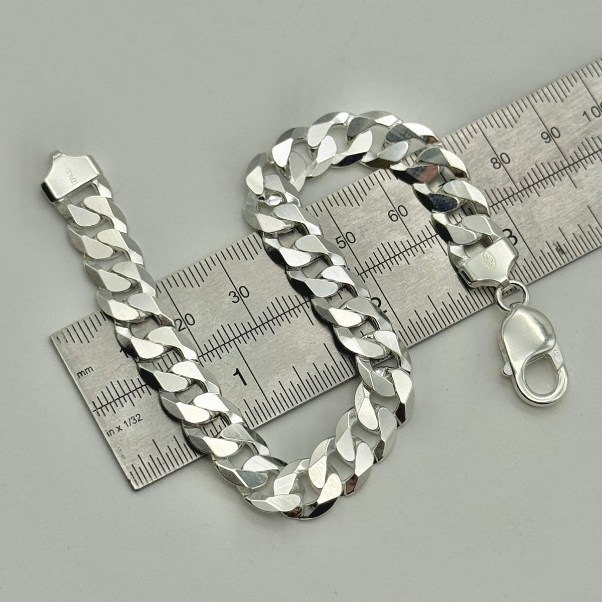 925 Sterling Silver 10mm Flat Curb Bracelet 8 Inch