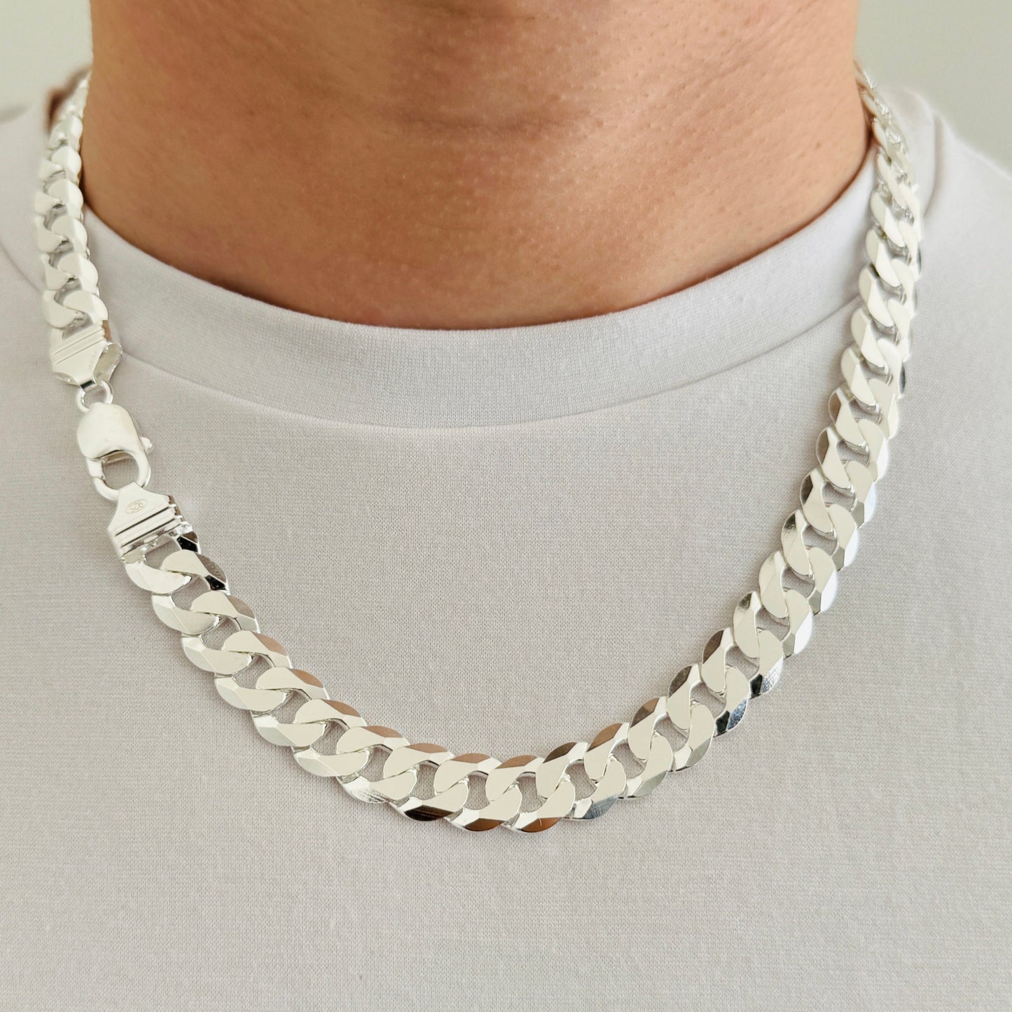 925 Sterling Silver Mens 12mm Heavy Curb Chain