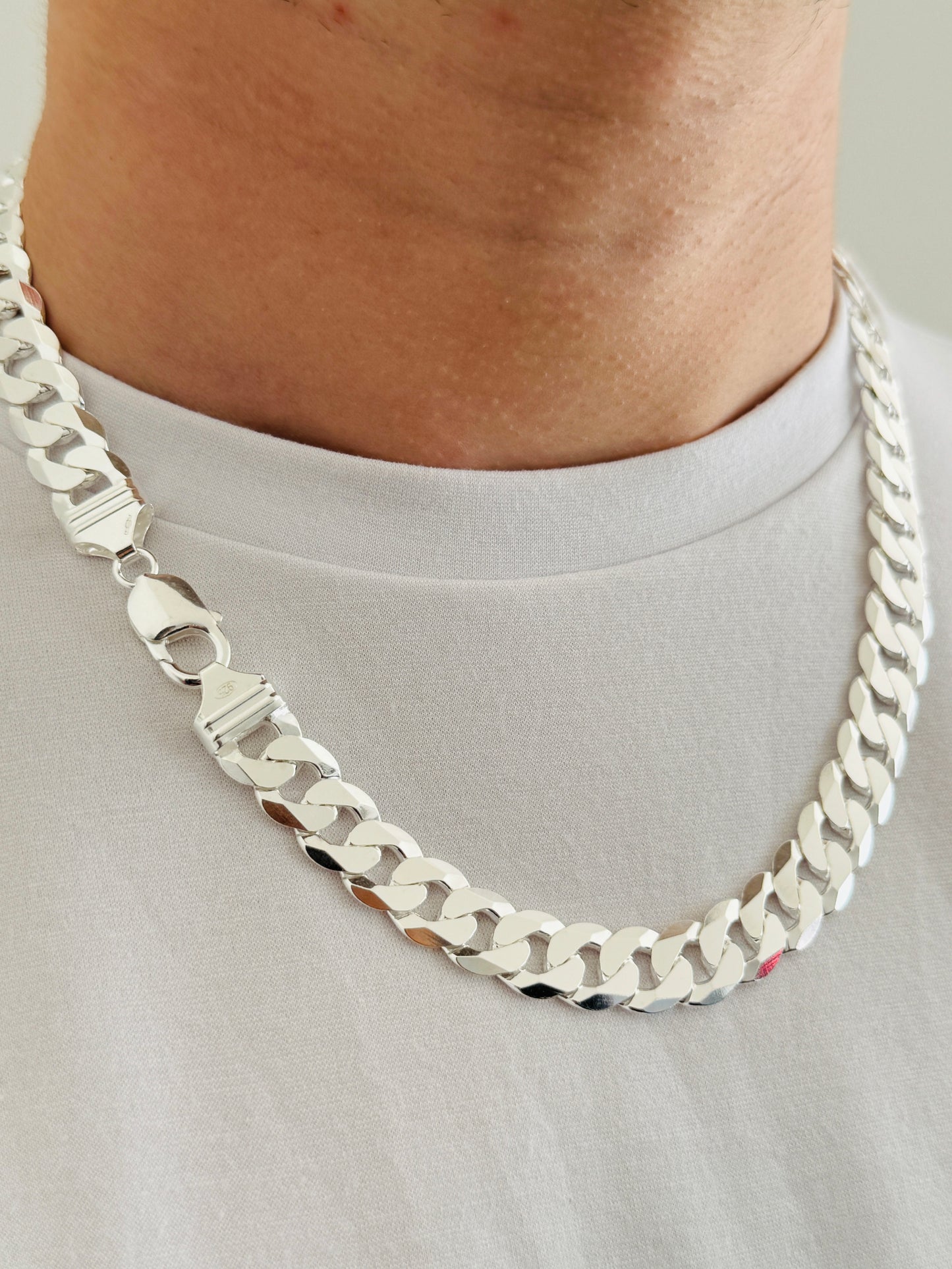 925 Sterling Silver Mens 12mm Heavy Curb Chain