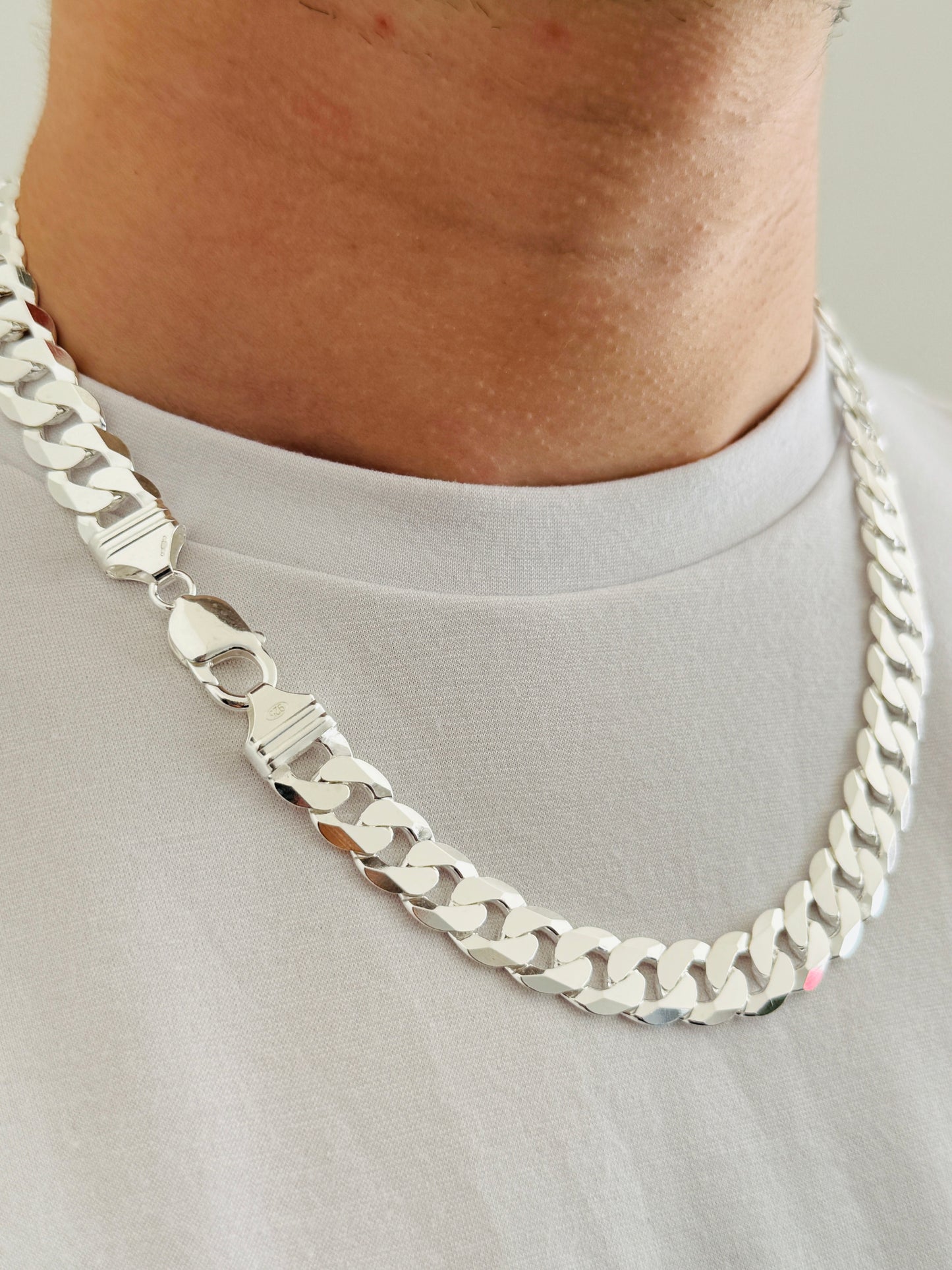 925 Sterling Silver Mens 12mm Heavy Curb Chain