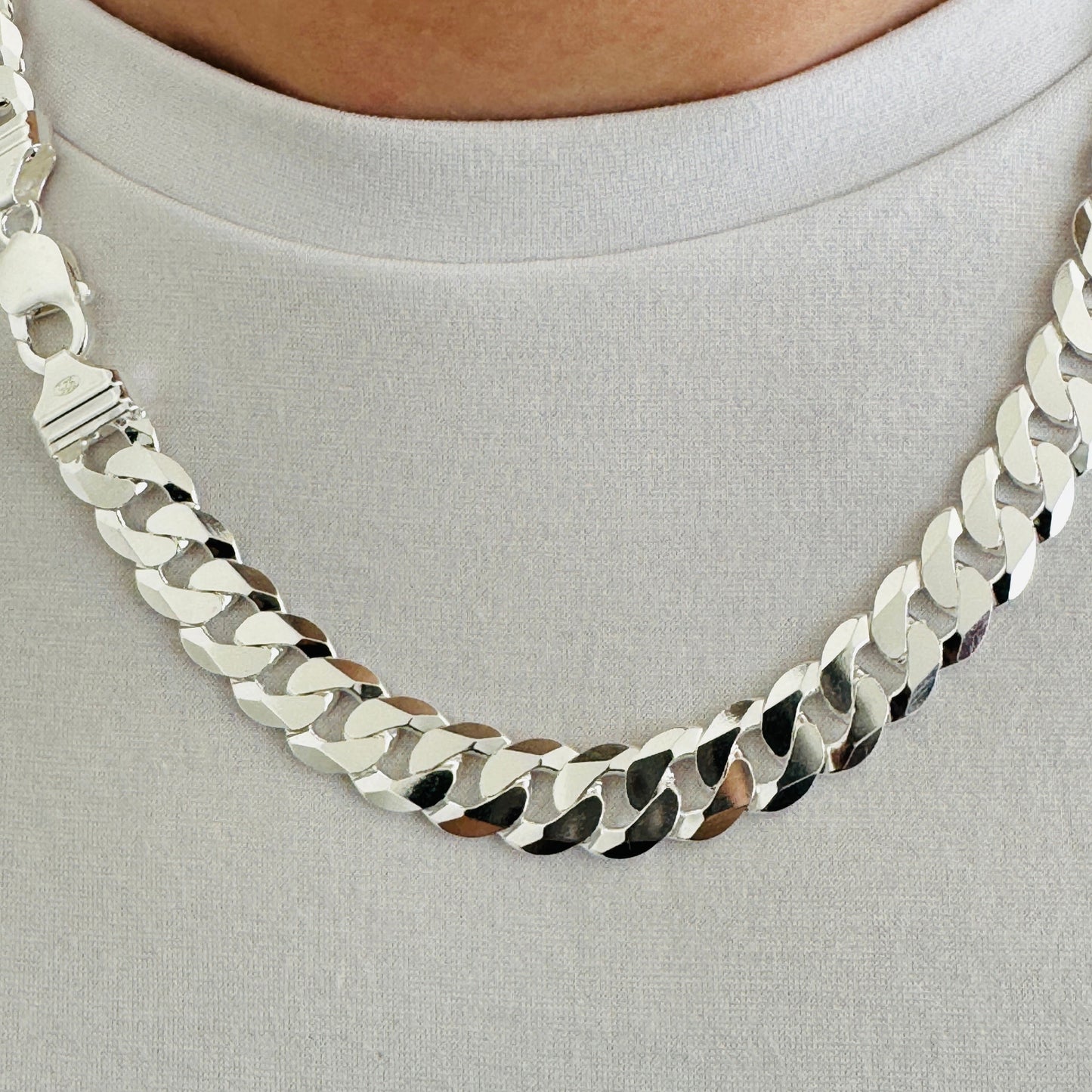 925 Sterling Silver Mens 12mm Heavy Curb Chain
