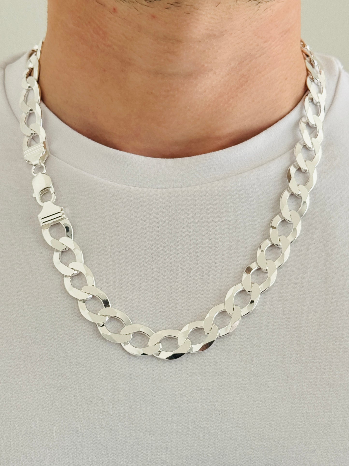 925 Sterling Silver Men 14mm Heavy Curb Chain