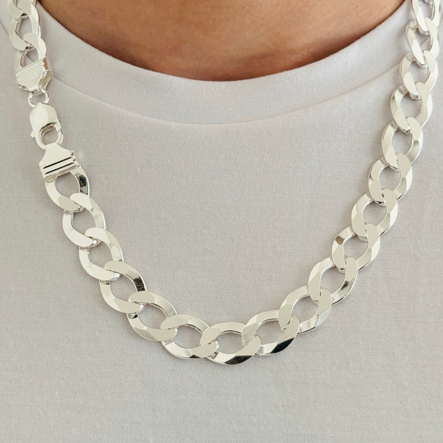 925 Sterling Silver Men 14mm Heavy Curb Chain