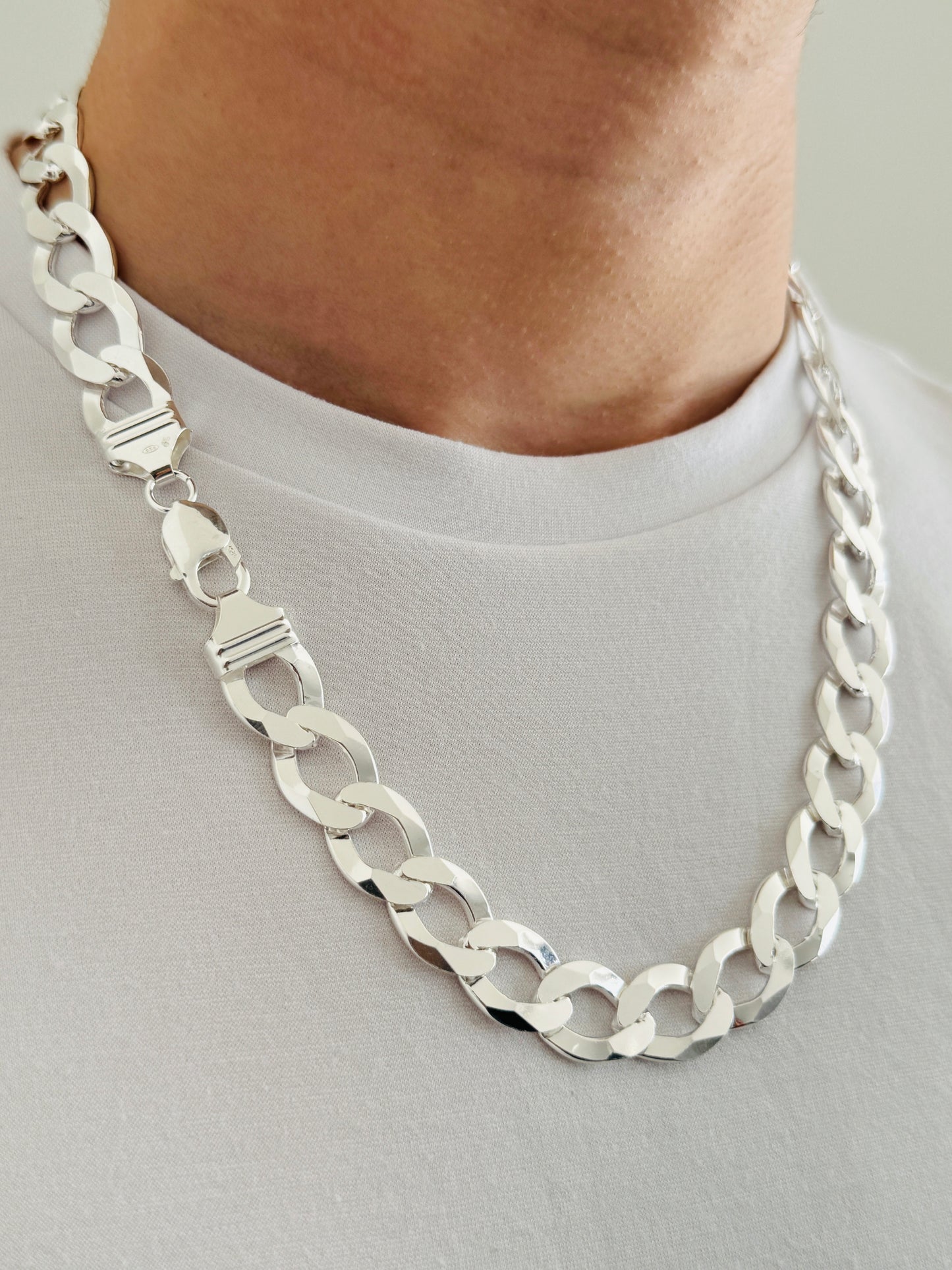 925 Sterling Silver Men 14mm Heavy Curb Chain
