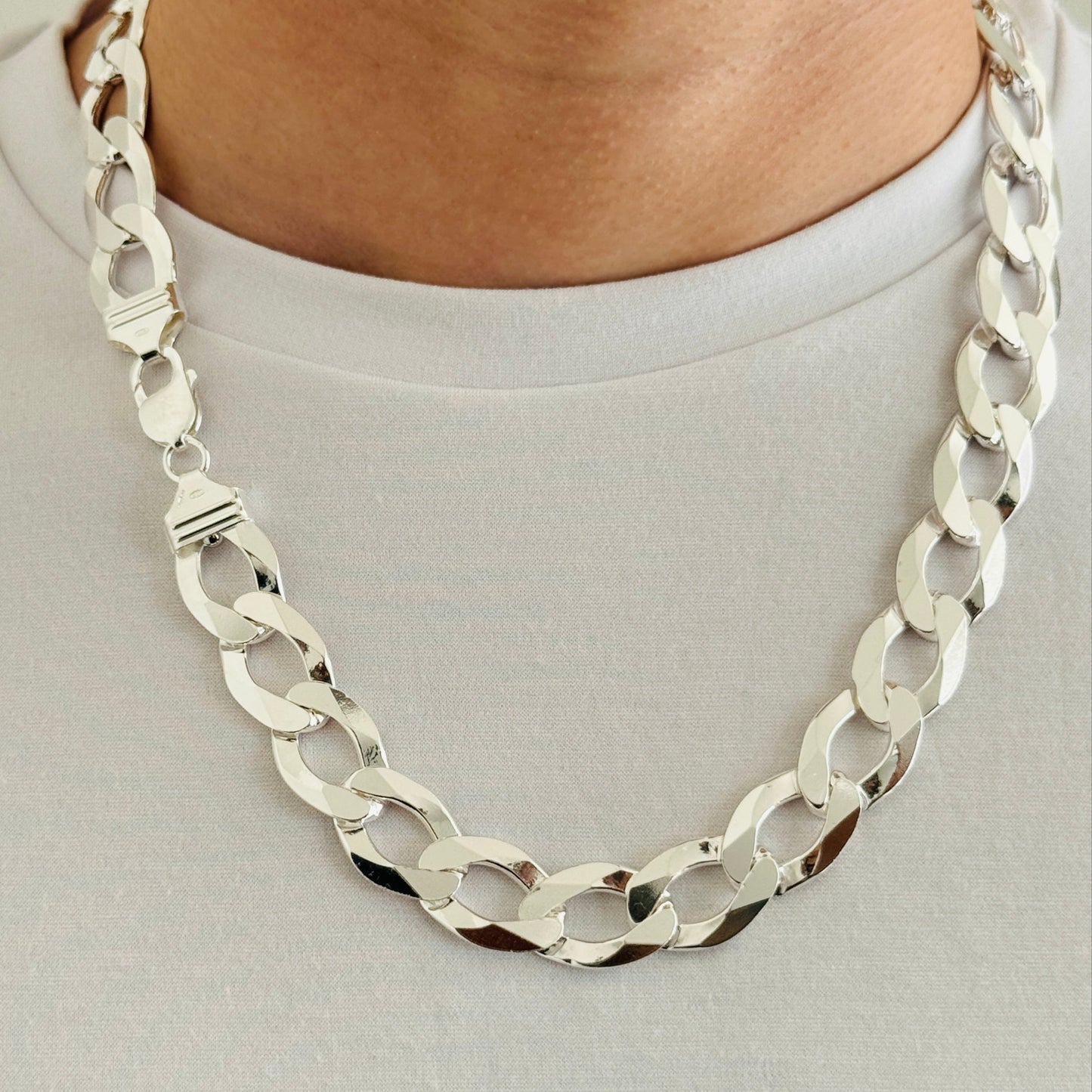 925 Sterling Silver Mens 16mm Heavy Open Curb Chain