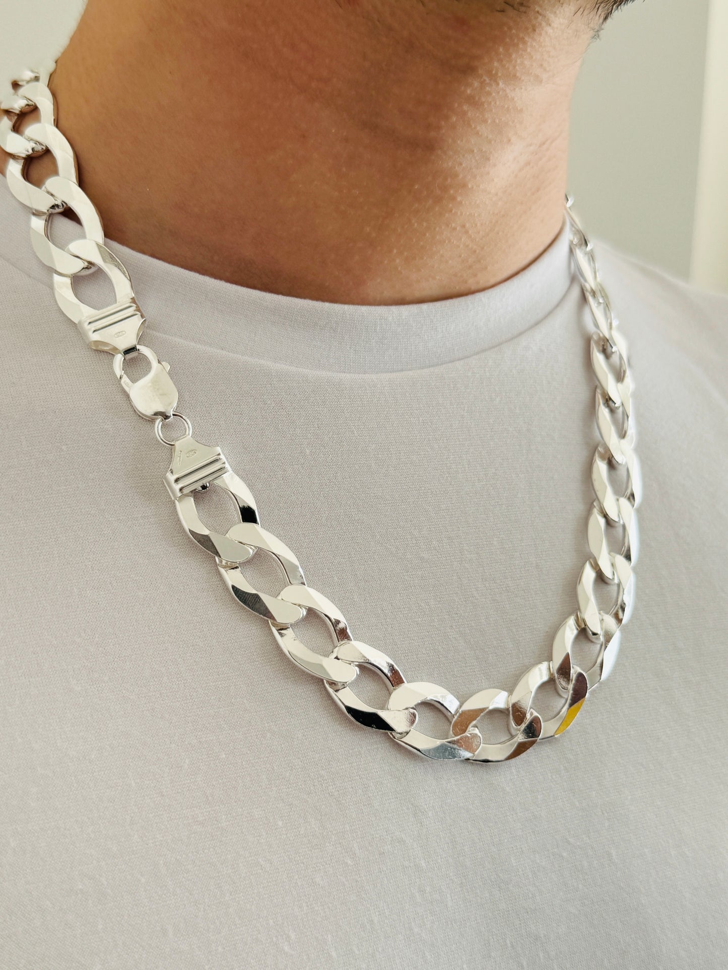 925 Sterling Silver Mens 16mm Heavy Open Curb Chain