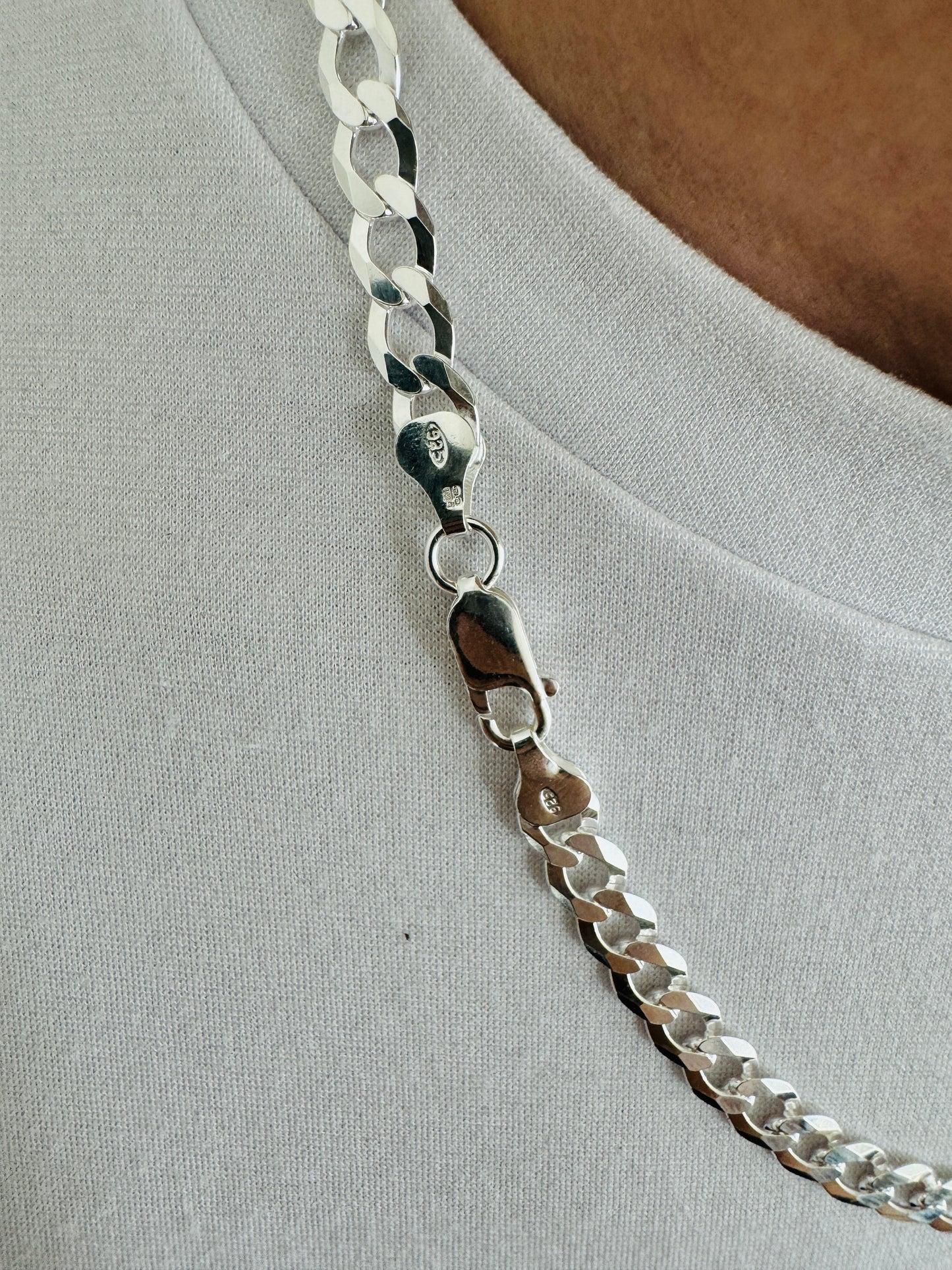 925 Sterling Silver Men 5mm Flat Open Curb Chain