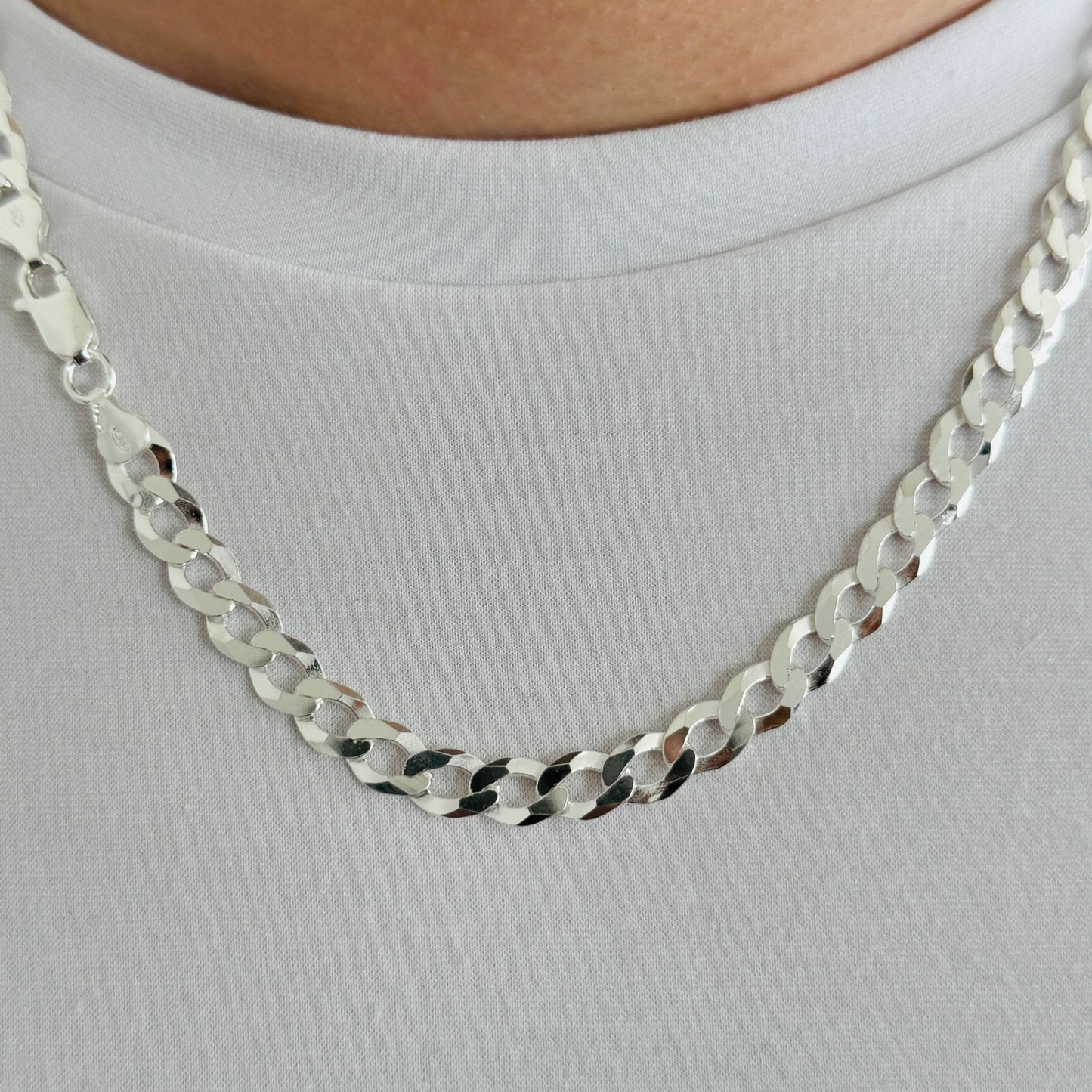 925 Sterling Silver Mens 8mm Flat Open Curb Chain