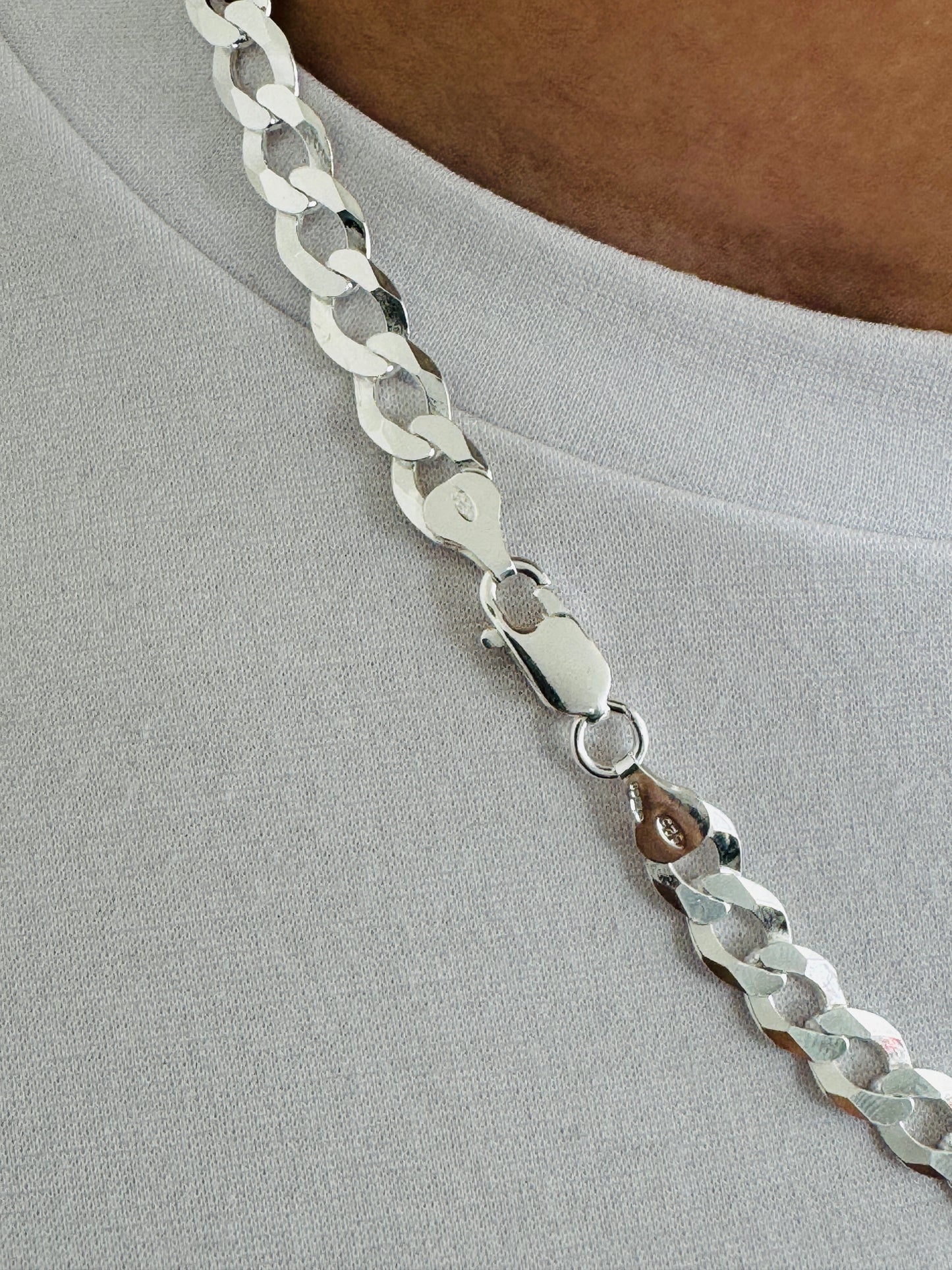 925 Sterling Silver Mens 8mm Flat Open Curb Chain