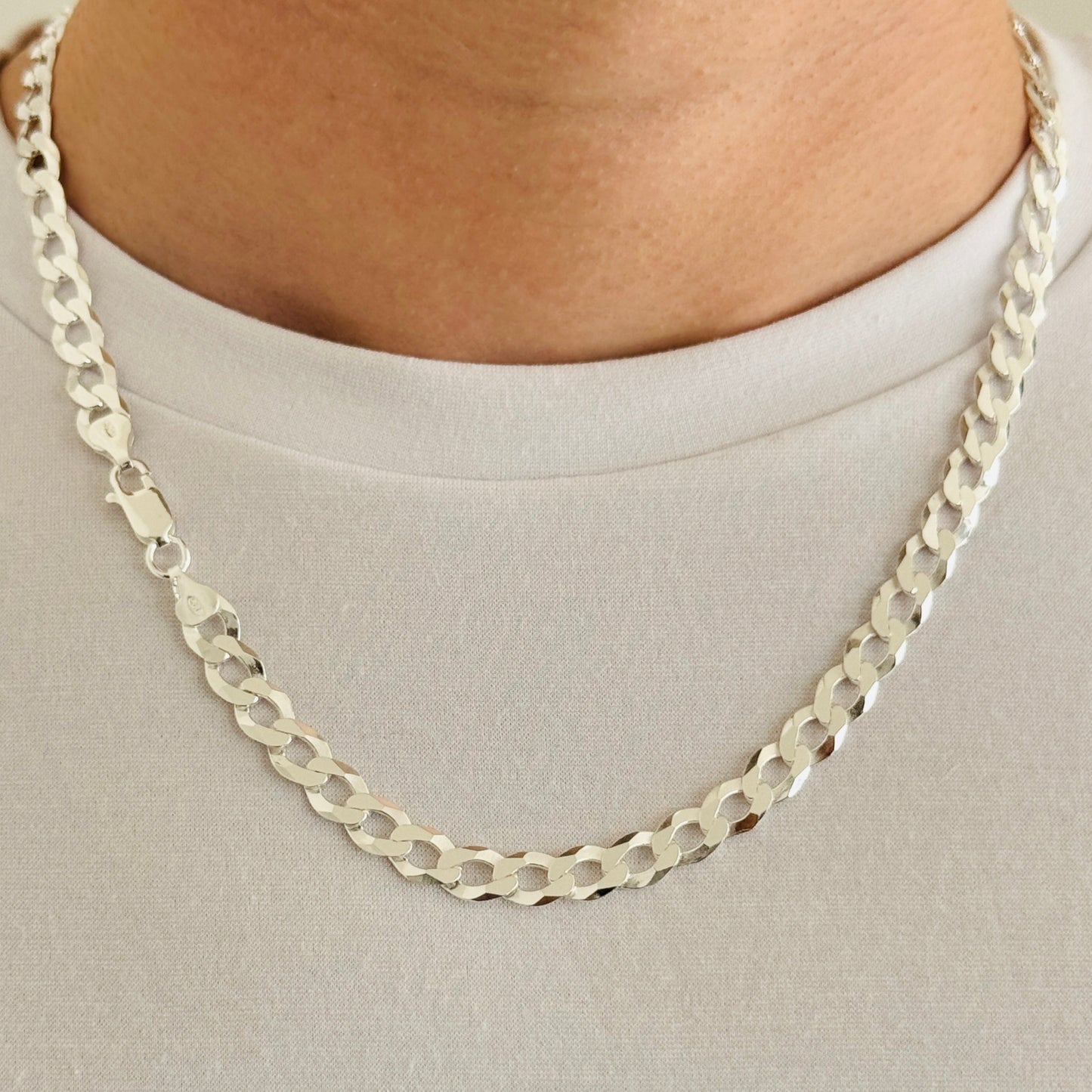 925 Sterling Silver Mens 8mm Flat Open Curb Chain