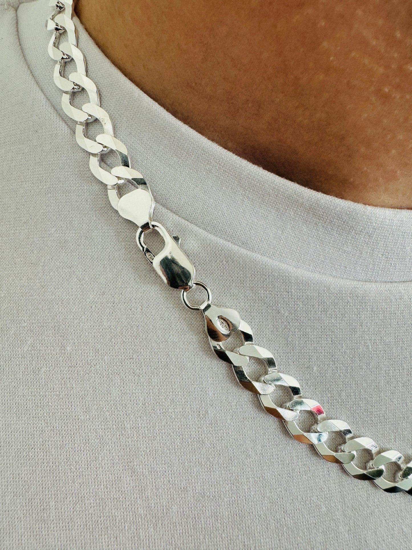 925 Sterling Silver Mens 9mm Flat Open Curb Chain
