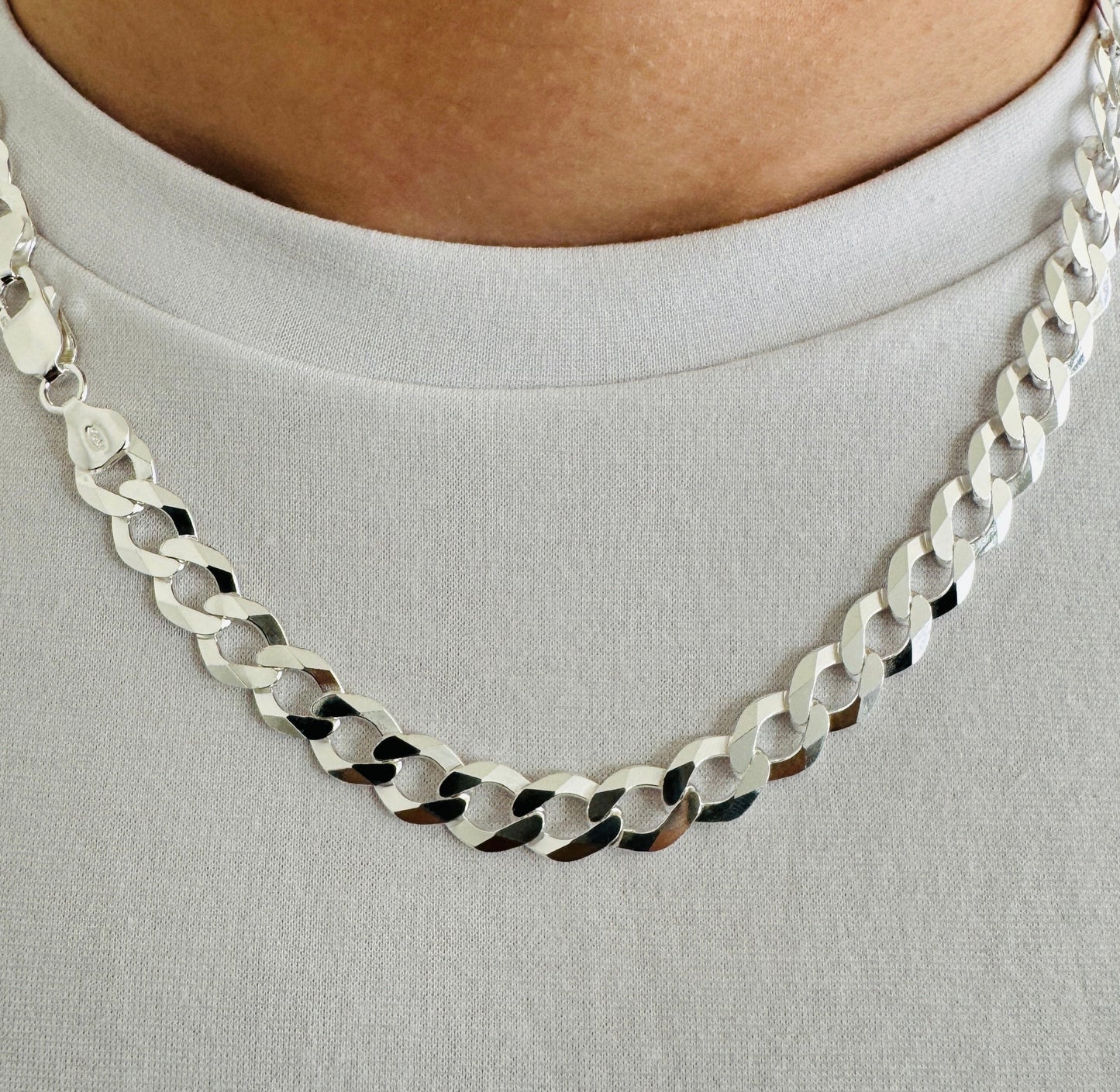 925 Sterling Silver Mens 9mm Flat Open Curb Chain