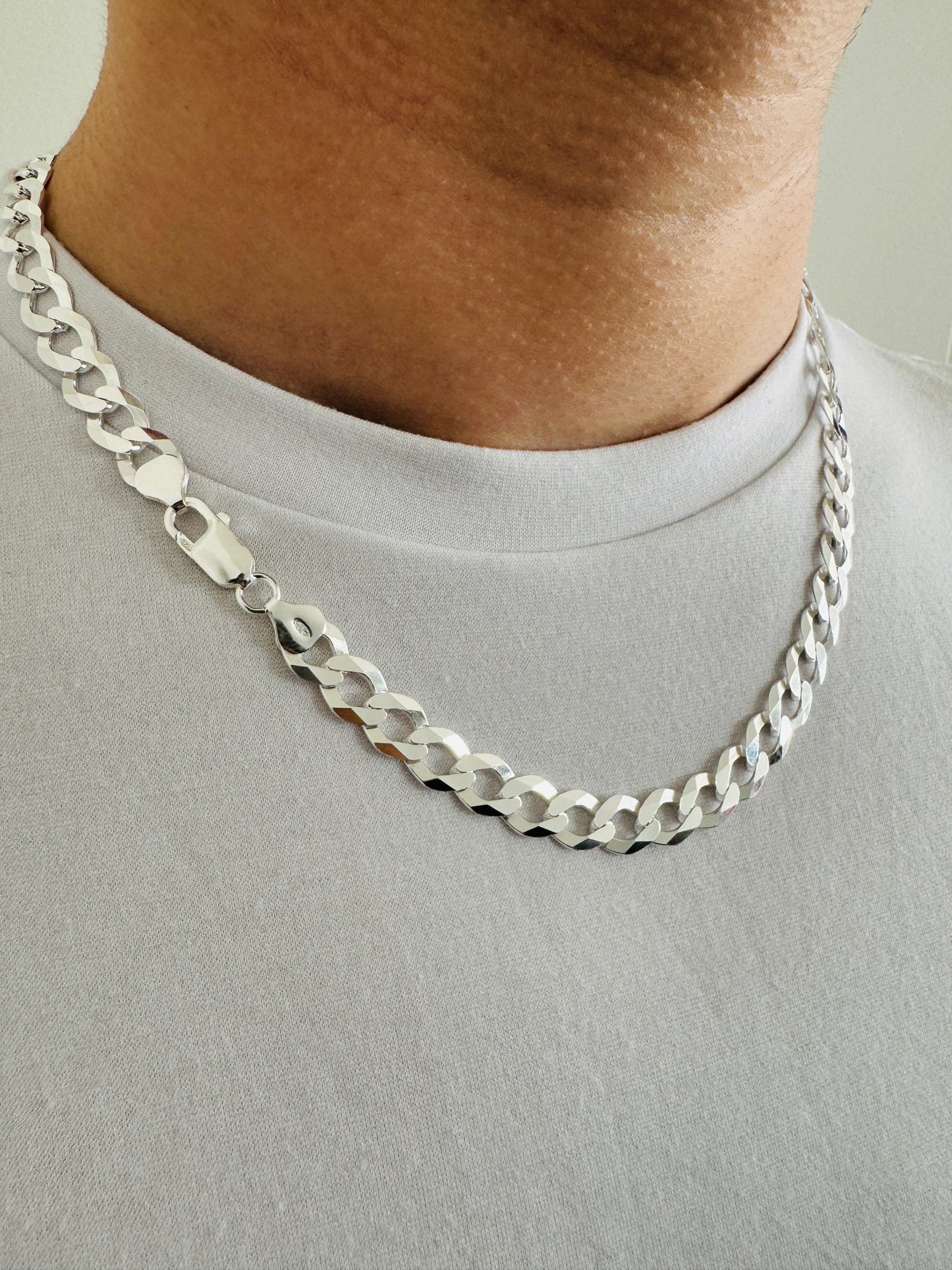 925 Sterling Silver Mens 9mm Flat Open Curb Chain