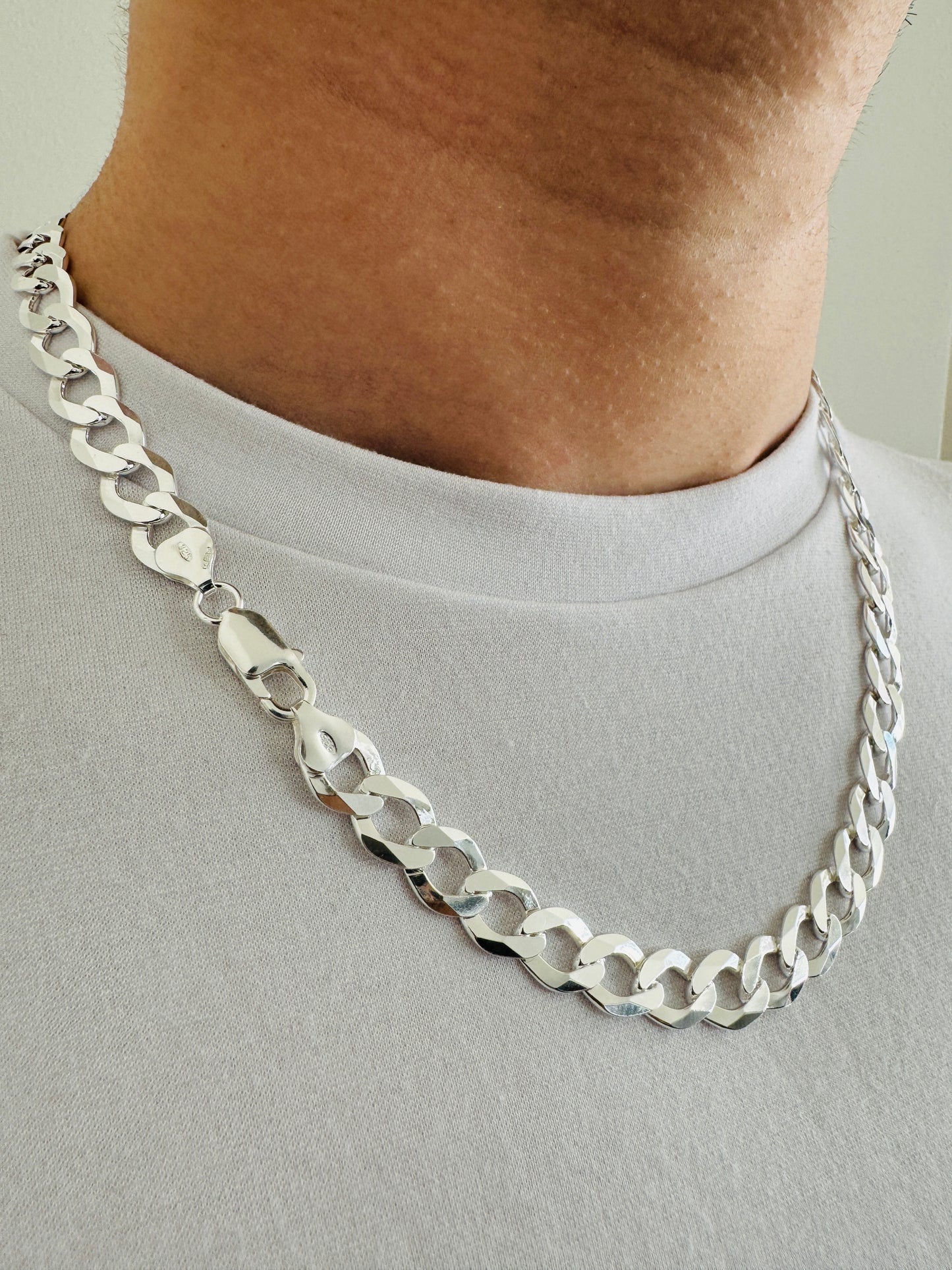 925 Sterling Silver Mens 10mm Curb Chain