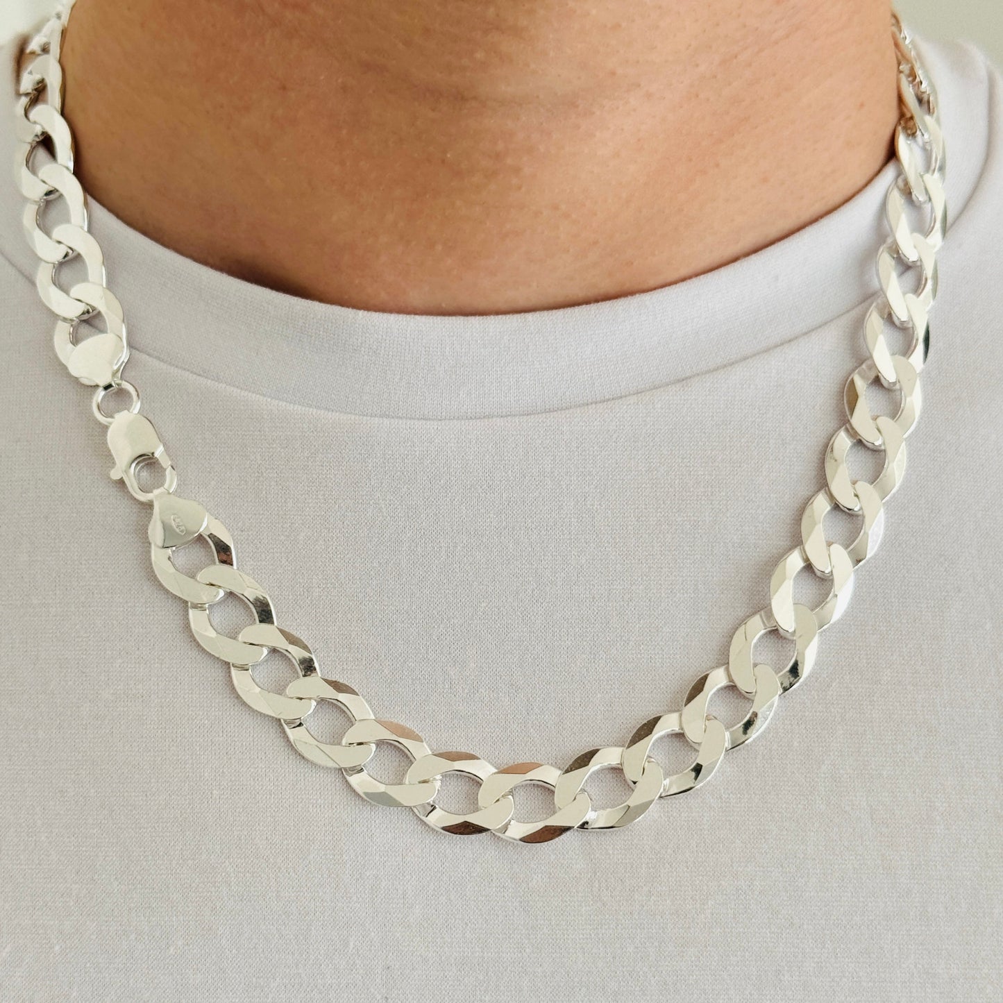 925 Sterling Silver Men 12mm Chunky Flat Curb Chain