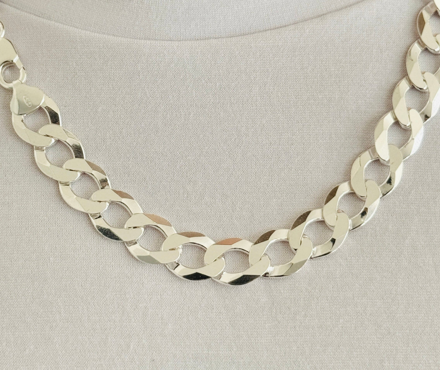 925 Sterling Silver Men 12mm Chunky Flat Curb Chain