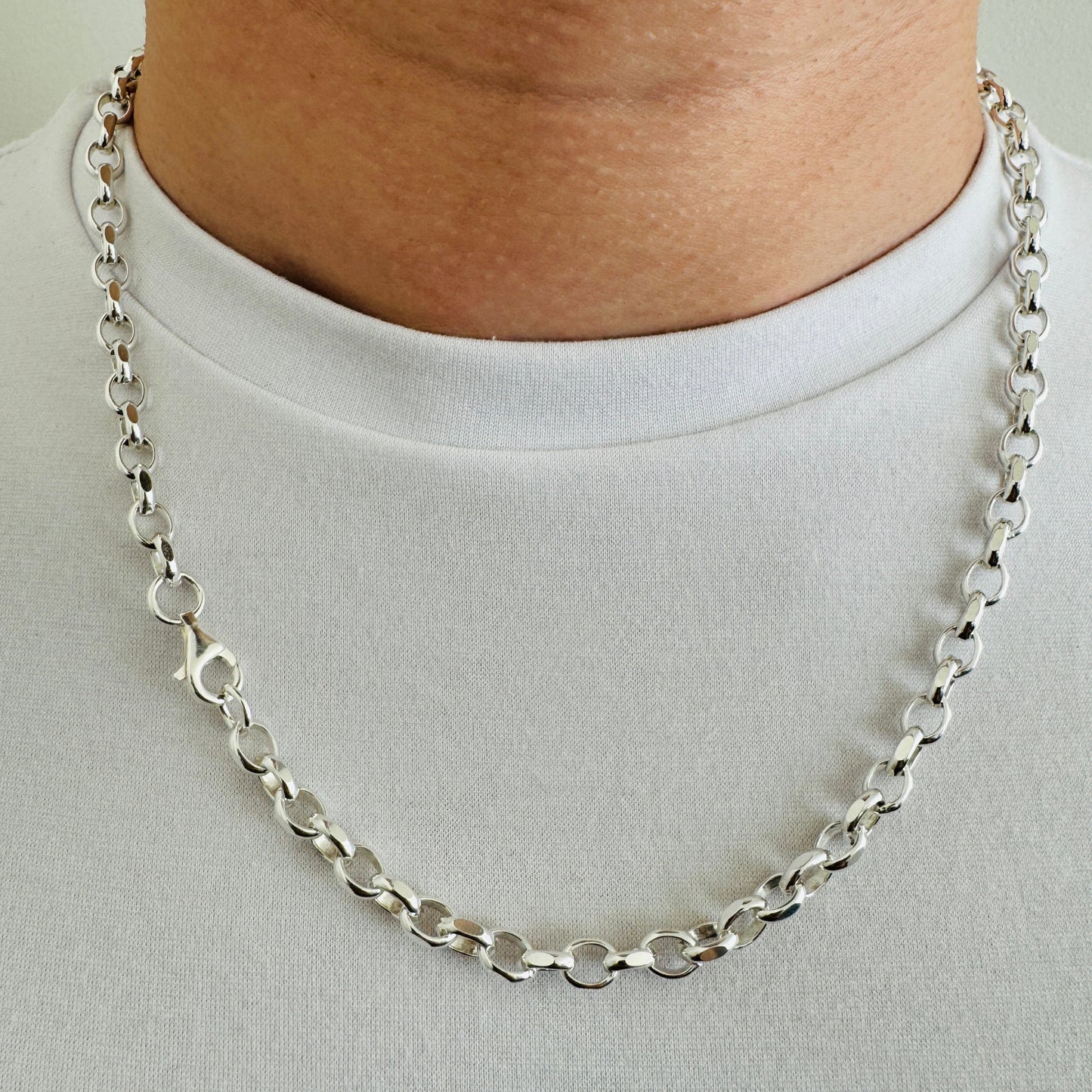 925 Sterling Silver Mens 5.5mm Oval Rolo Belcher Chain