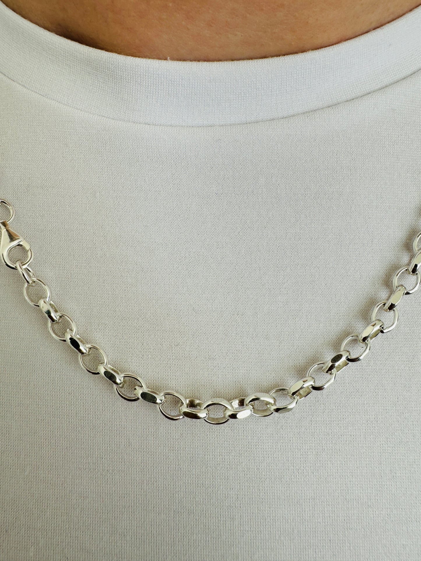 925 Sterling Silver Mens 5.5mm Oval Rolo Belcher Chain