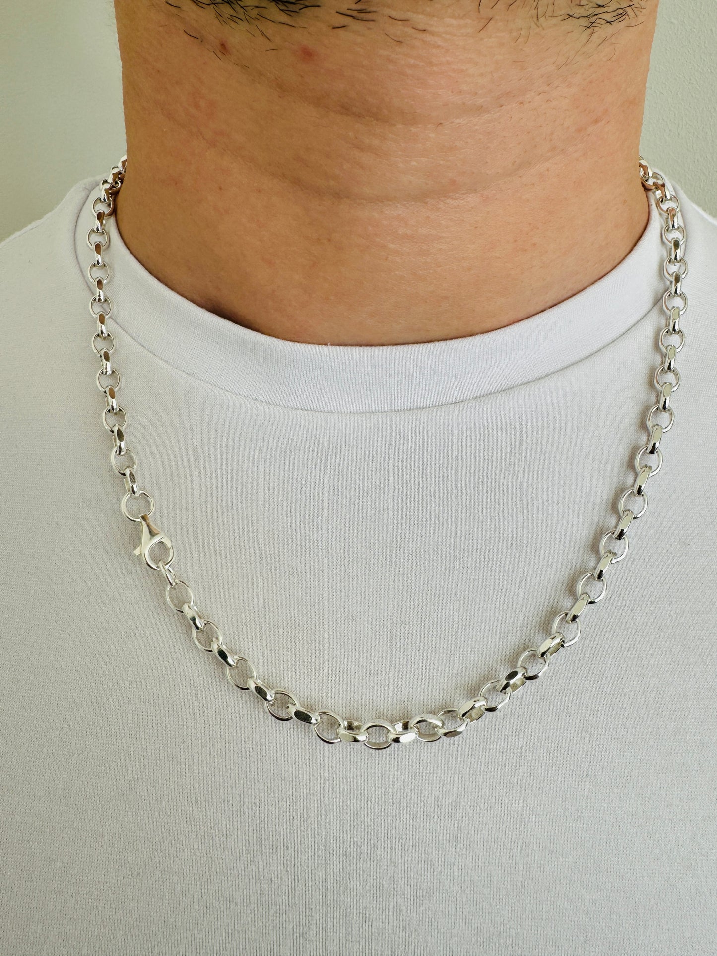 925 Sterling Silver Mens 5.5mm Oval Rolo Belcher Chain