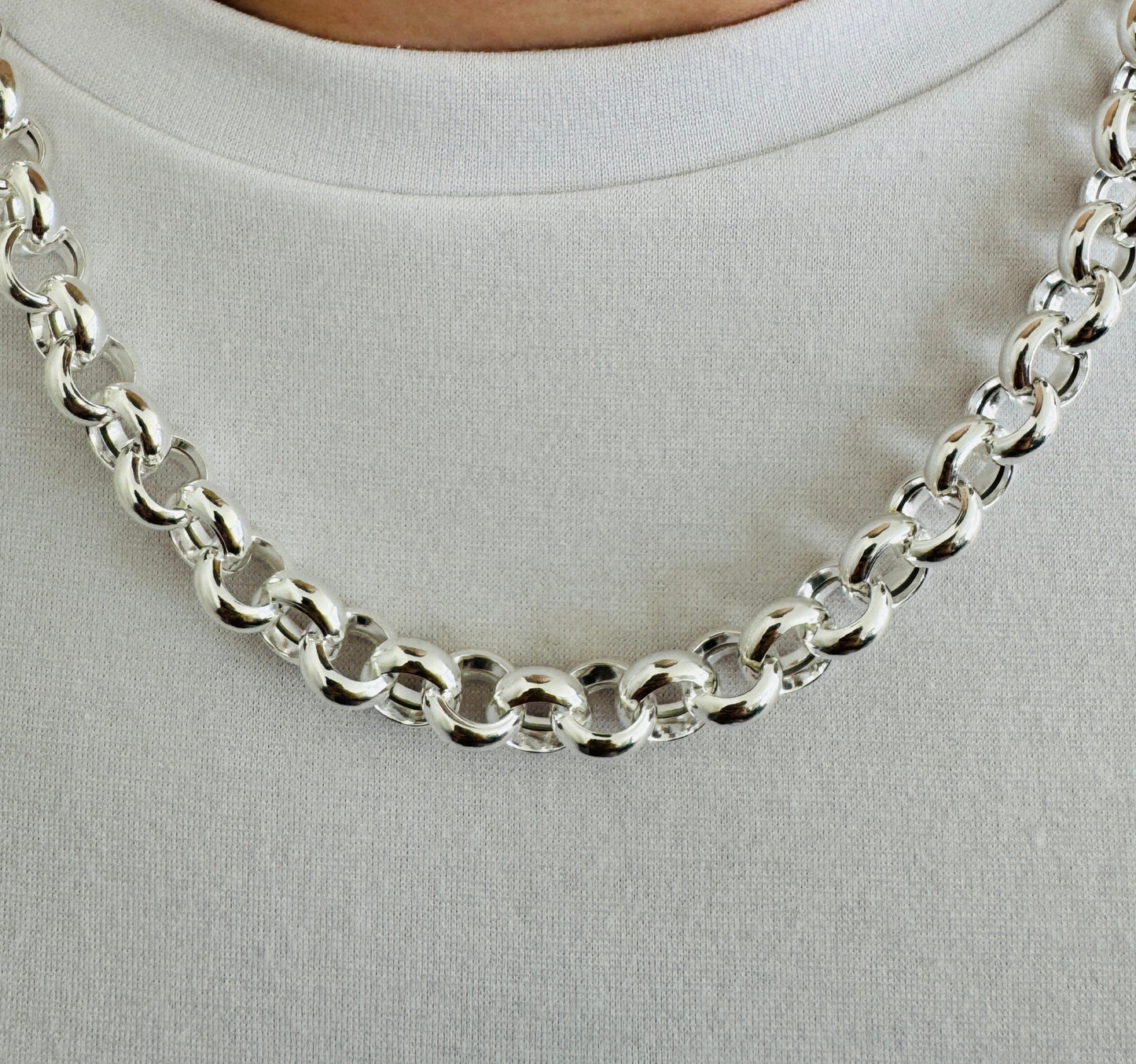 925 Sterling Silver 10mm Round Rolo Belcher Chain