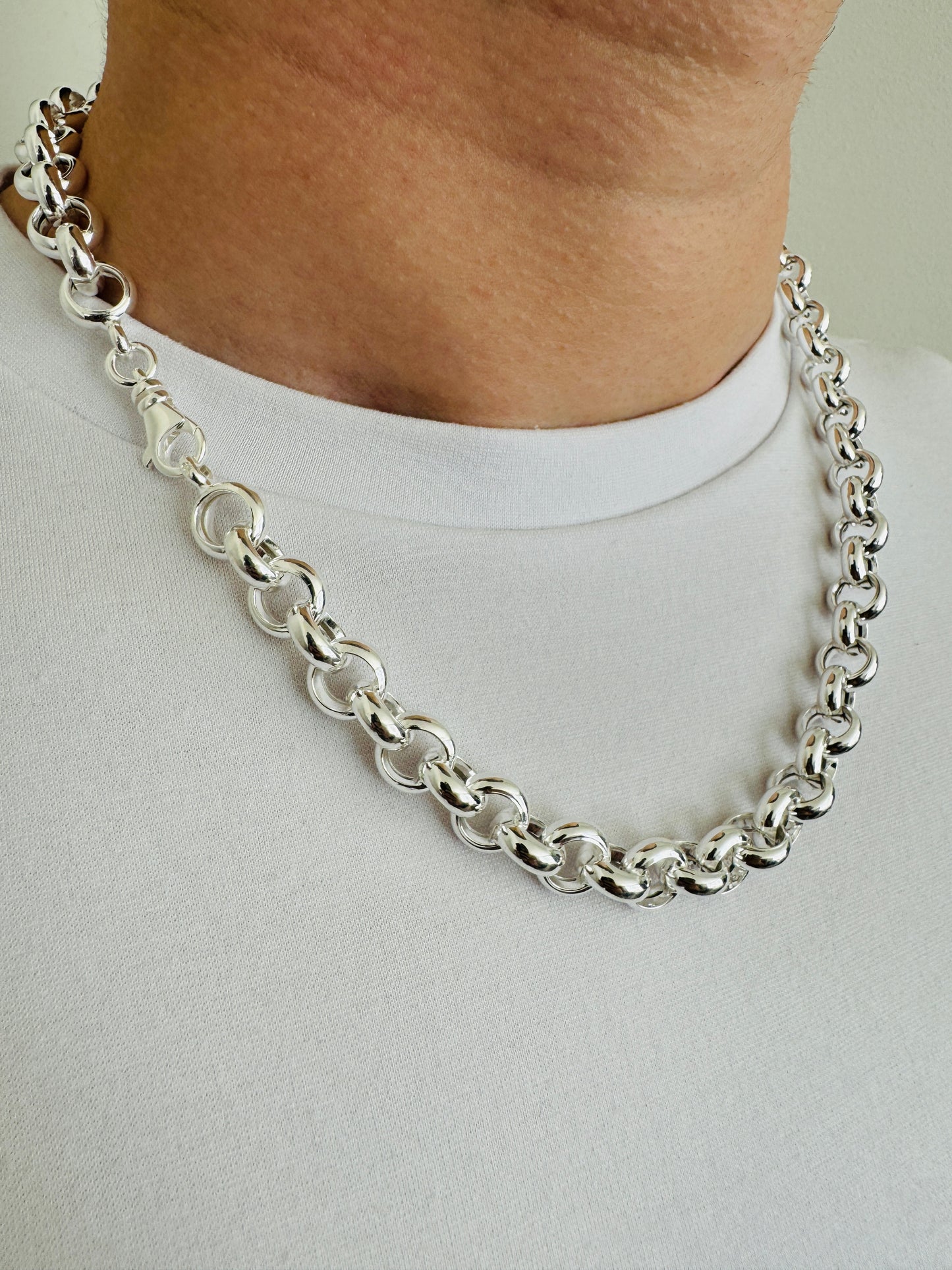 925 Sterling Silver 10mm Round Rolo Belcher Chain
