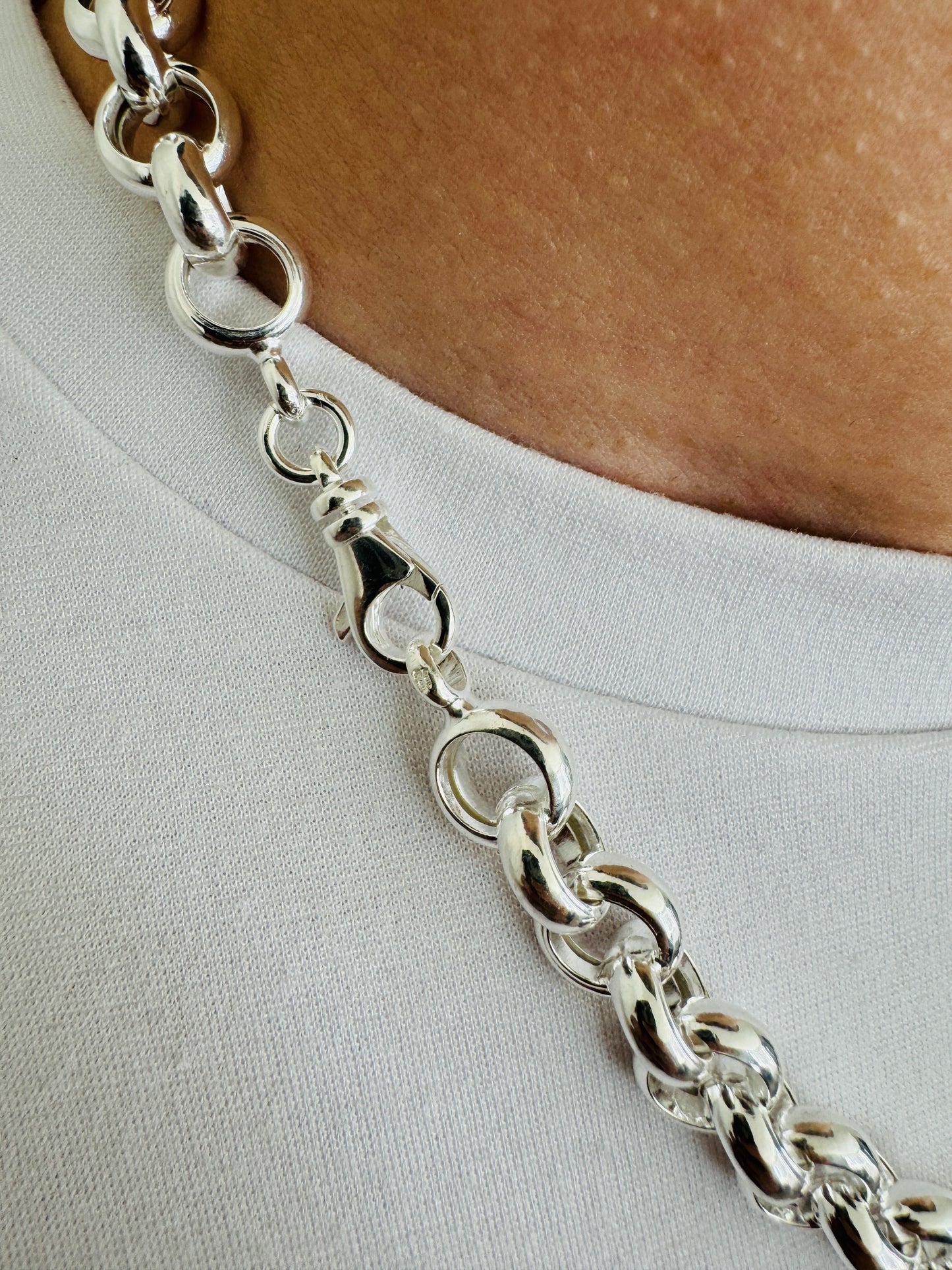 925 Sterling Silver 10mm Round Rolo Belcher Chain